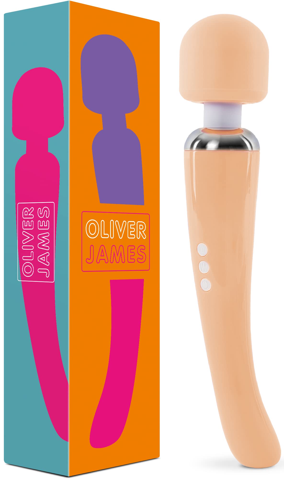 Oliver James Powerful Wand Massager - 20 Vibration Modes & 8 Speeds for G Spot & Clitoral Stimulation | Waterproof Wireless Adult Sex Toy for Women | Perfect for Couples Play & Solo Pleasure (Large, Peach)