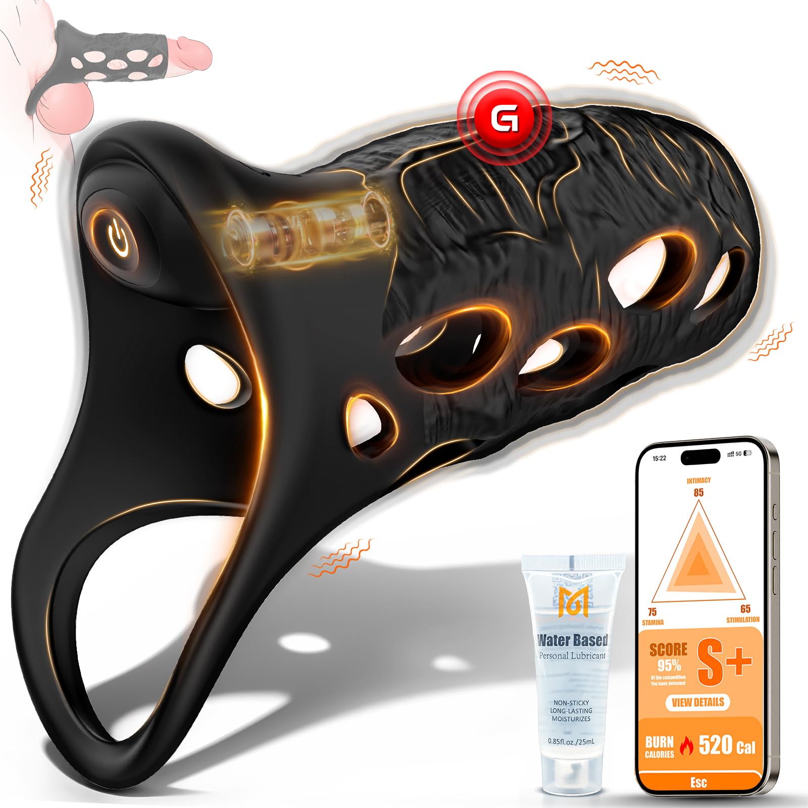 App Controlled Vibrating Cock Ring & Penis Sleeve - Male Vibrator with Remote for Couples, G-Spot & Testicle Stimulation, Erection Enhancer Sex Toy for Men & Women - Perfect for Bedroom Fun & Spicy Date Nights