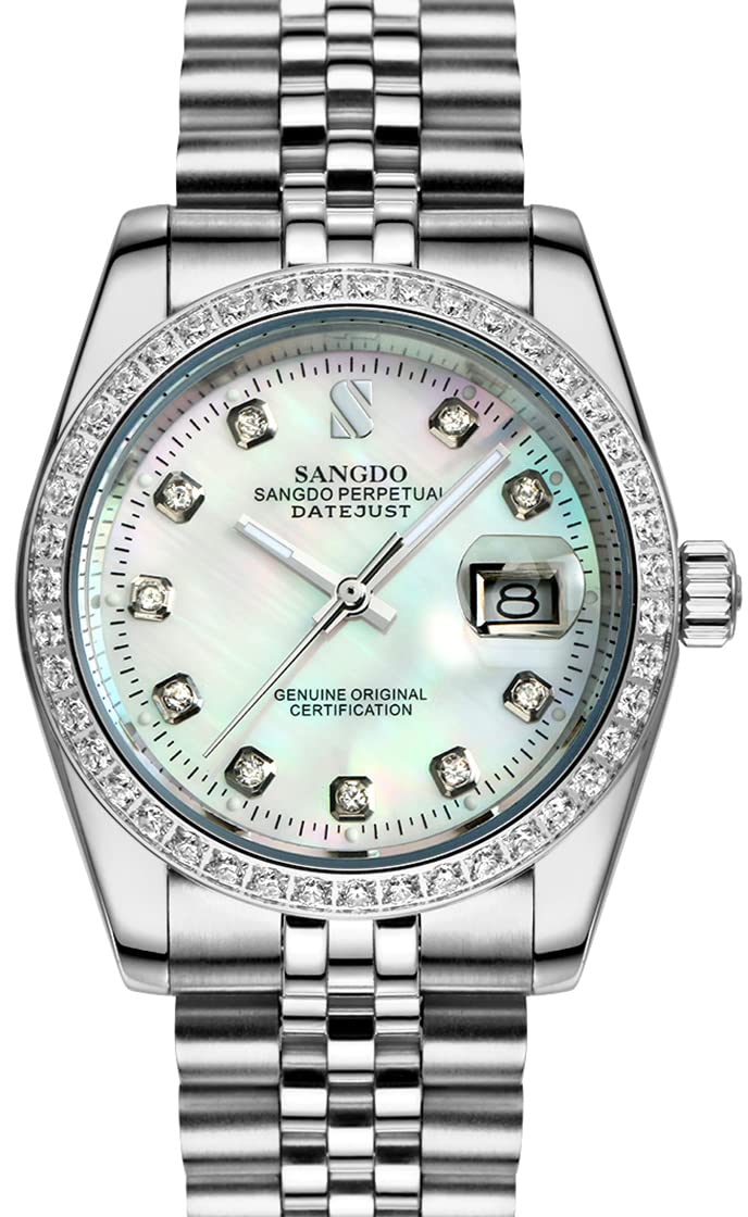 Gosasa Men's Luxury Automatic Mechanical Watch with Gold Crystal Accents & Stainless Steel Band - Waterproof Dress Watch for Business, Party & Formal Occasions - Perfect Gift for Men, Husband, Father & Friends