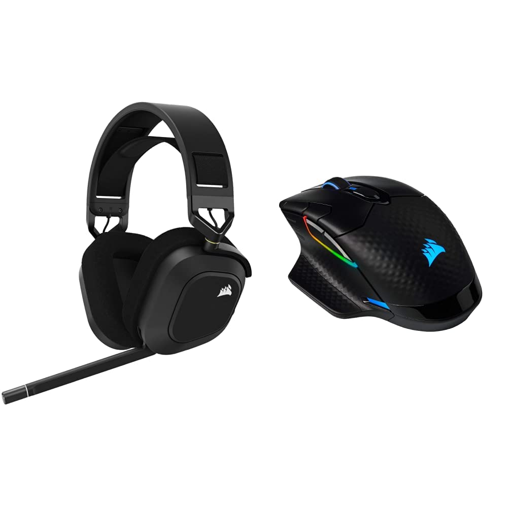 CORSAIR HS80 RGB Wireless Premium Gaming Headset with Mic - Dark Core RGB Pro SE Wireless Gaming Mouse - 18000 DPI, Slipstream Tech, RGB Lighting - Perfect for FPS, MOBA & PC Gaming (Black)
