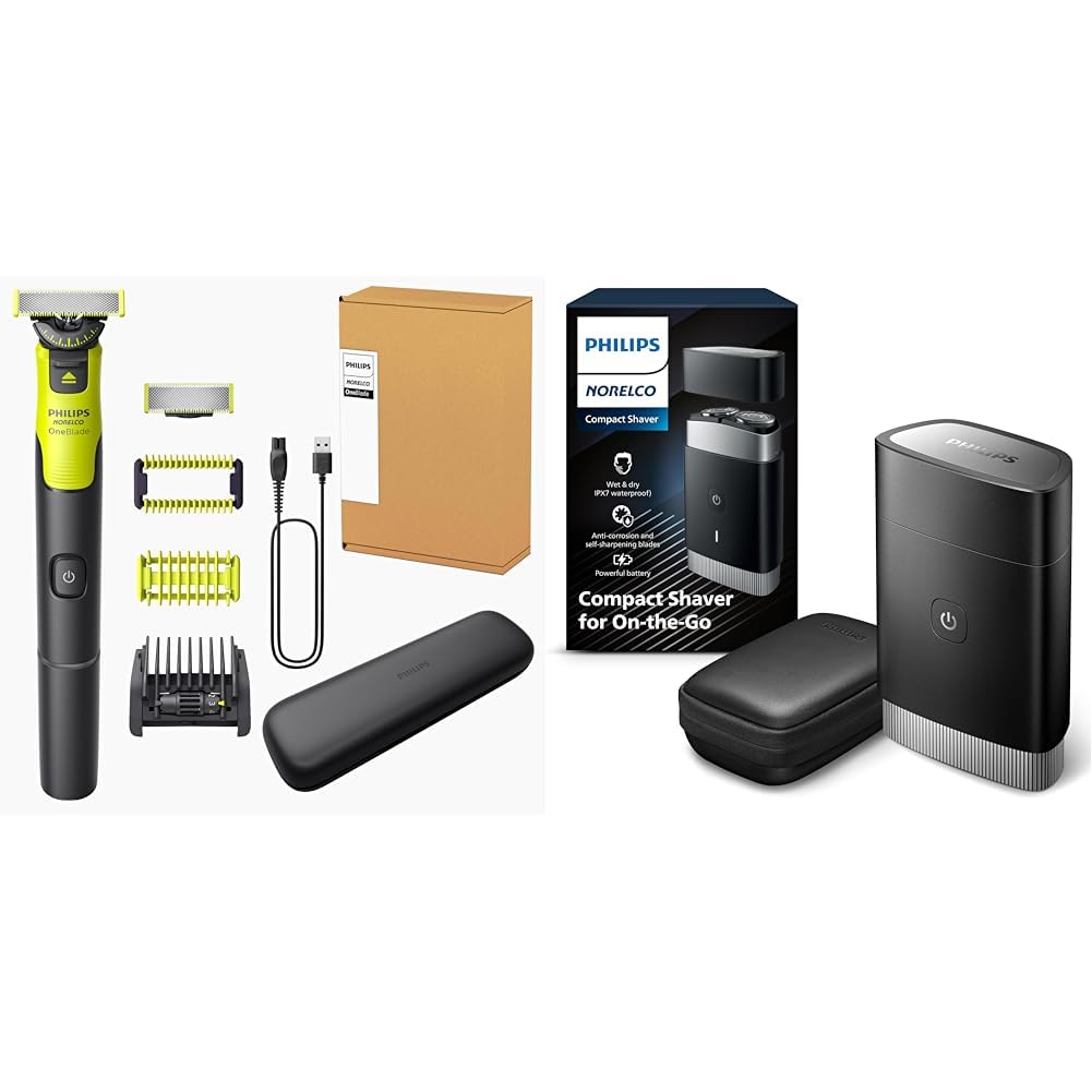 Philips Norelco Travel Groom Duo - Electric Beard Trimmer & Body Groomer with Compact Shaver, OneBlade 360, 5-in-1 Comb & Travel Case - Perfect for Travel, Gym & Home Grooming