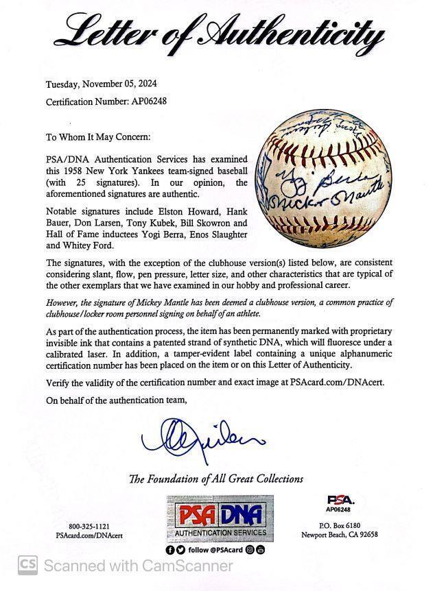 1958 New York Yankees Signed Spalding Baseball - Berra, Ford & More - PSA Certified Authentic - Perfect for Baseball Memorabilia Collectors & Yankees Fans Display