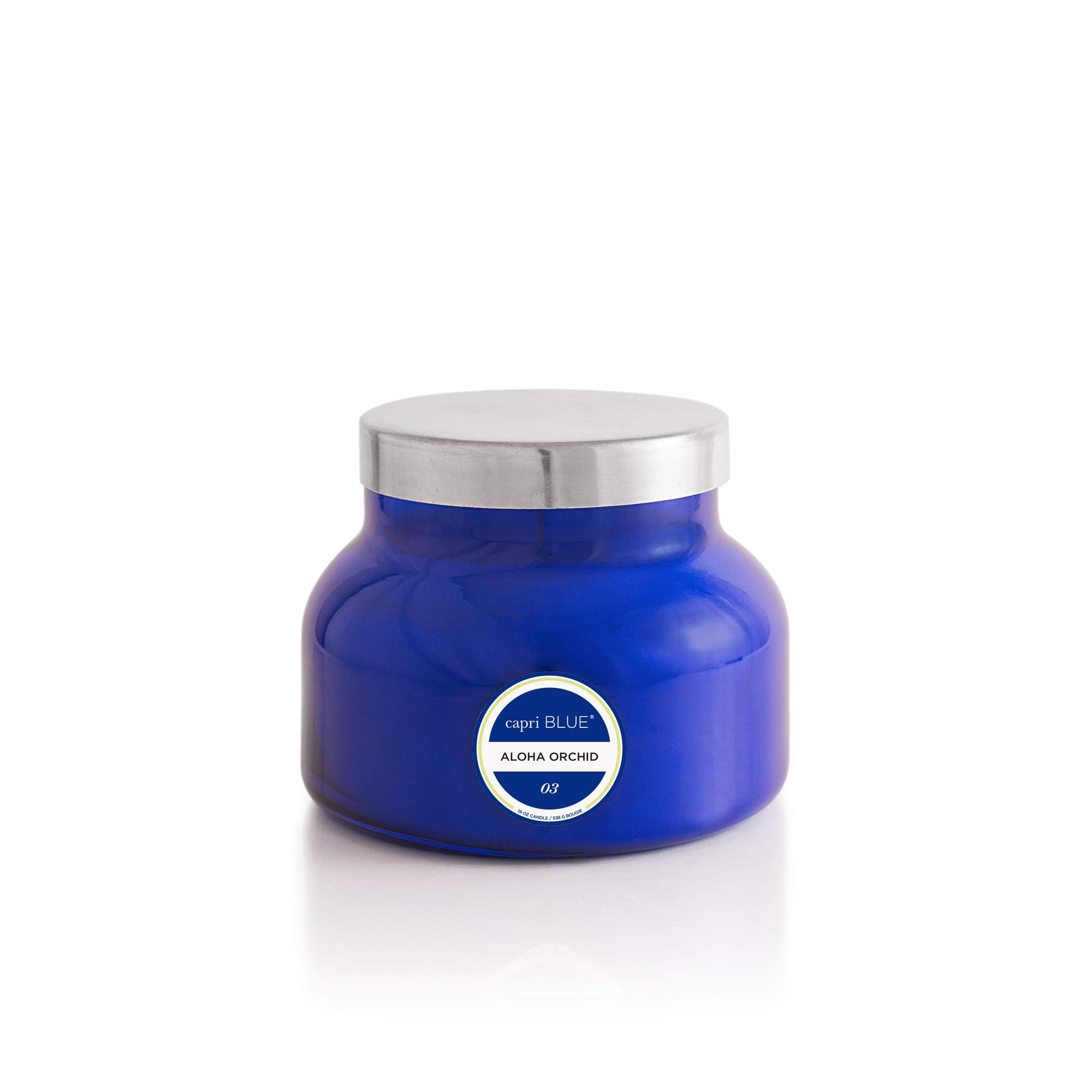 Capri Blue Signature Jar Candles - 19oz Long-Lasting Soy Wax Blend with Luxury Tropical Aloha Orchid Fragrance - Blue Decorative Glass Jar for Home Decor, Spa Relaxation & Romantic Ambiance
