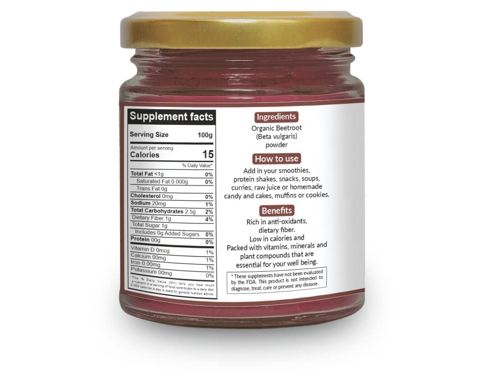Organic USDA Certified Beet Root Powder - Non-GMO, No Preservatives or Additives - Pure & Natural for Smoothies, Baking & Wellness Drinks