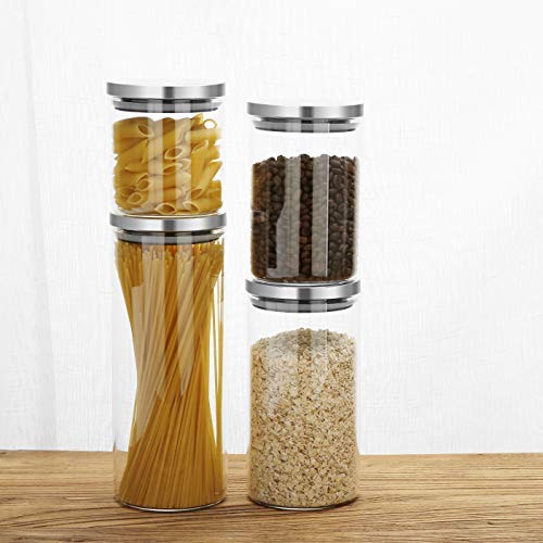 Premium Glass Food Storage Containers with Stainless Steel Lids - Airtight Kitchen Canister Set for Flour, Sugar, Coffee & Dry Goods - Stackable Pantry Organization for Home, Office & Restaurant Use