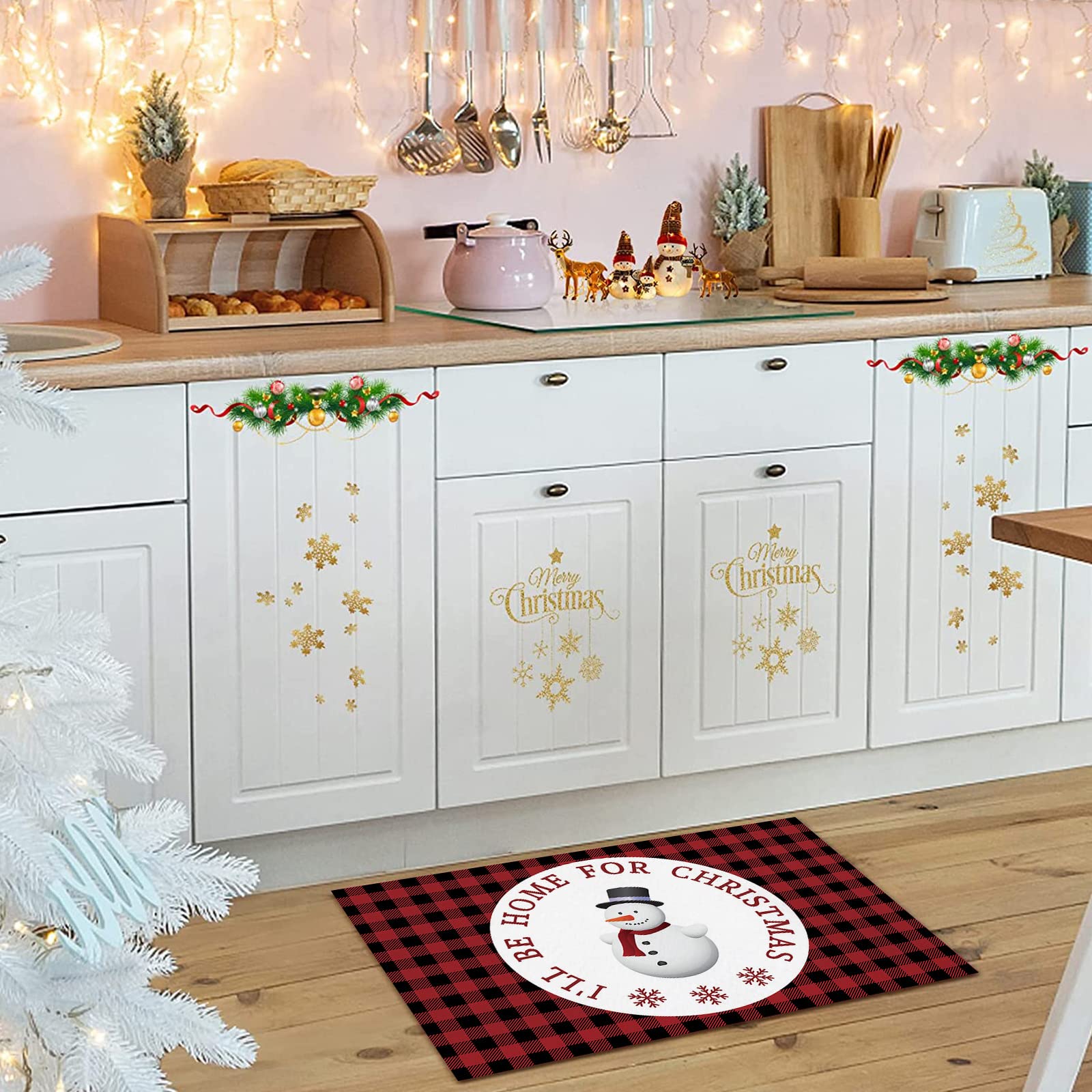 Red Buffalo Plaid Christmas Kitchen Mat - Anti-Fatigue Floor Rug with Snowman Design for Winter Home Decor | Perfect for Kitchen Organization, Standing Desk & Room Decor | Cozy Holiday Gift Idea