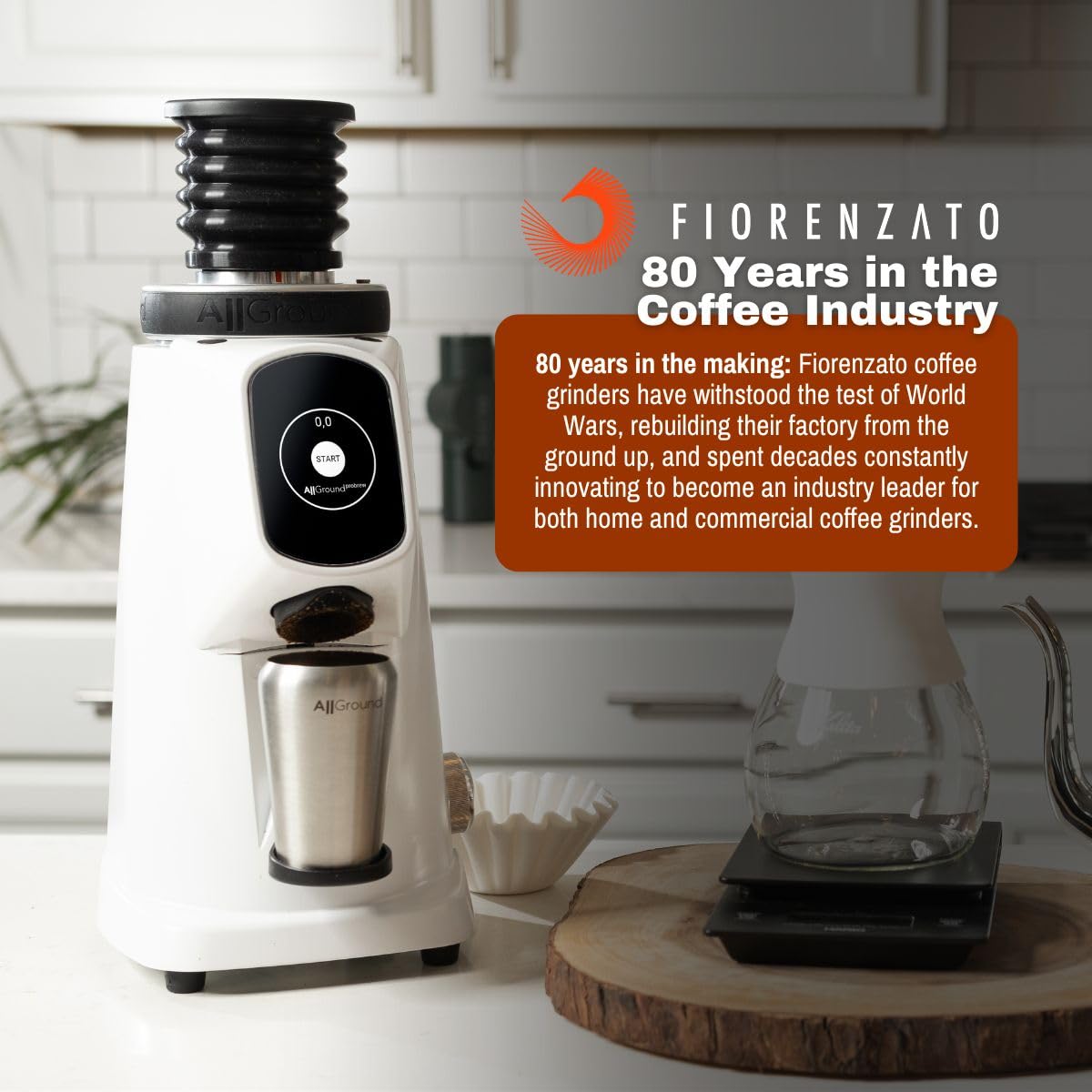Premium Fiorenzato AllGround ProBrew Coffee Grinder - Italian-Made Home Coffee Grinder with Rose Gold Accents - Perfect for Espresso, French Press & Pour Over Brewing - Ideal for Coffee Enthusiasts & Home Baristas