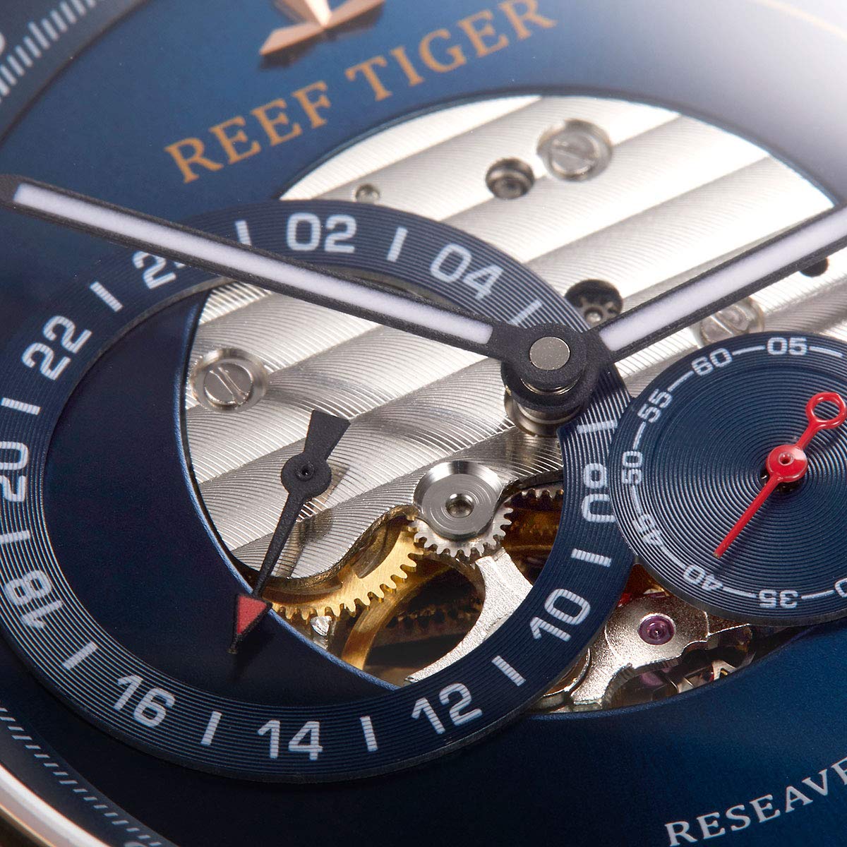 REEF TIGER Luxury Automatic Men's Watch - Blue Dial, Genuine Leather Strap, Water Resistant, RGA1617 Model - Perfect for Business, Formal Events & Gift Giving