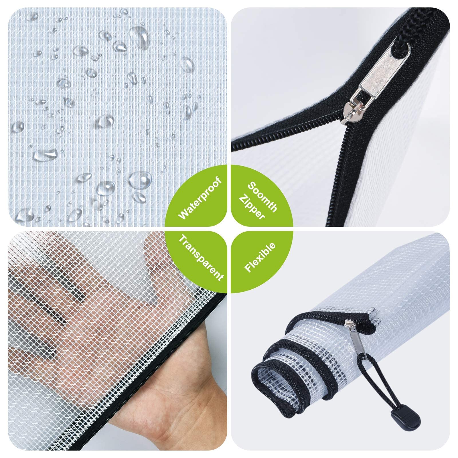 A3/B5 Plastic Mesh Zipper File Bags - Waterproof & Tear-Resistant Document Organizer Folders for School, Office, Home & Travel - Perfect for Storing Papers, Receipts, and Important Documents