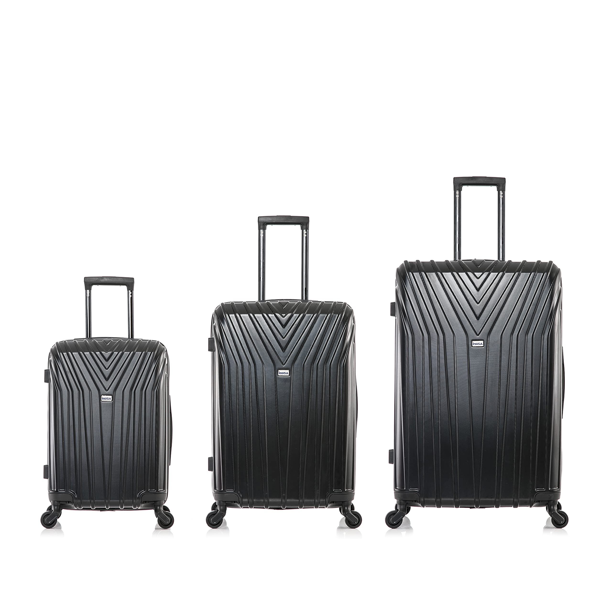 InUSA VASTY 3-Piece Hardshell Luggage Set with Spinner Wheels - Durable Lightweight Suitcase (20in, 24in, 28in) for Travel - Black | Perfect for Business Trips, Family Vacations & International Travel
