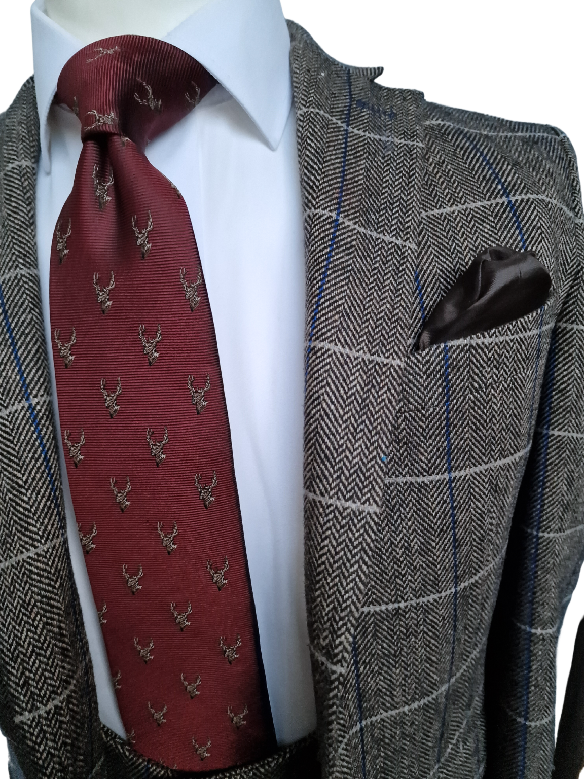 Grey Tweed Herringbone Check Men's Suit Jacket Size 38R with Matching 32R Trousers - Perfect for Business Meetings & Formal Occasions