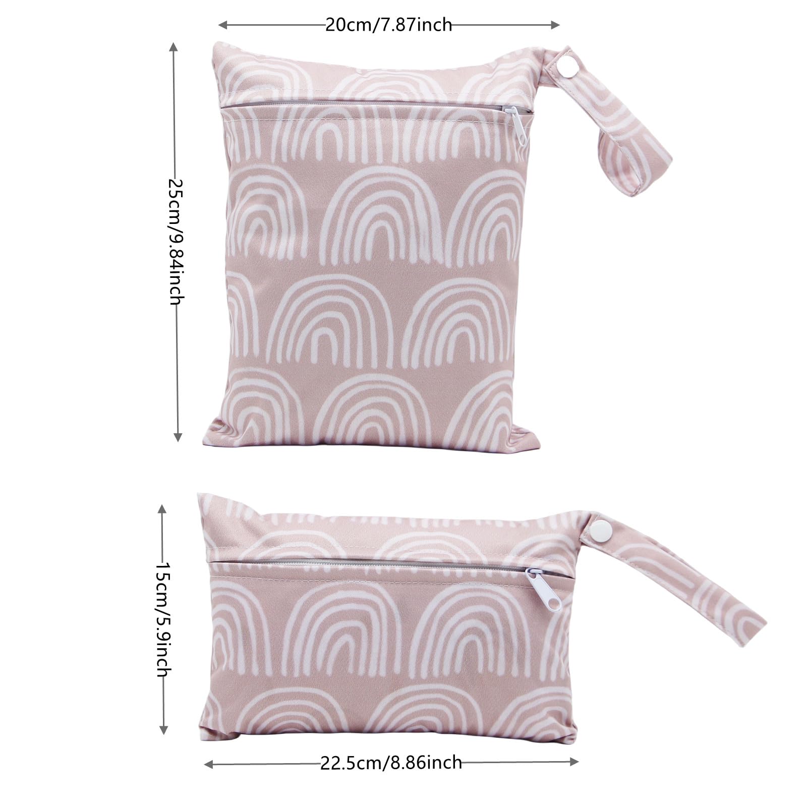 2 Pack Waterproof Reusable Wet Dry Bags for Baby Diapers & Breast Pump Accessories - Cute Little Travel Organizer with Handle (7.9