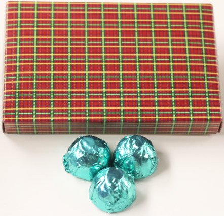 Scott's Cakes Premium Milk Chocolate Orange Filled Candies - 1lb Christmas Plaid Gift Box with Aqua Foil Wrapping | Holiday Treats, Party Favors, Corporate Gifts & Christmas Dessert Platter