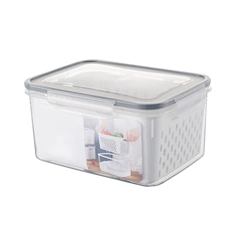Fresh Produce Storage Containers for Refrigerator - 3-in-1 Vegetable Fruit Saver with Drain Colander & Lid, Large Kitchen Organizer Bins for Salad, Meat, Berries (850ml, Gray) - Perfect for Meal Prep & Healthy Food Storage