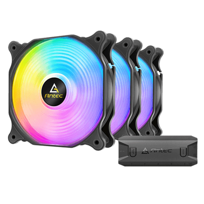 Antec F12 Racing ARGB 120mm PWM Case Fan 3-Pack - High Performance Cooling for Gaming PC, PC Case, and Computer Builds - Ultra Quiet RGB LED Fans with PWM Control for Optimal Airflow