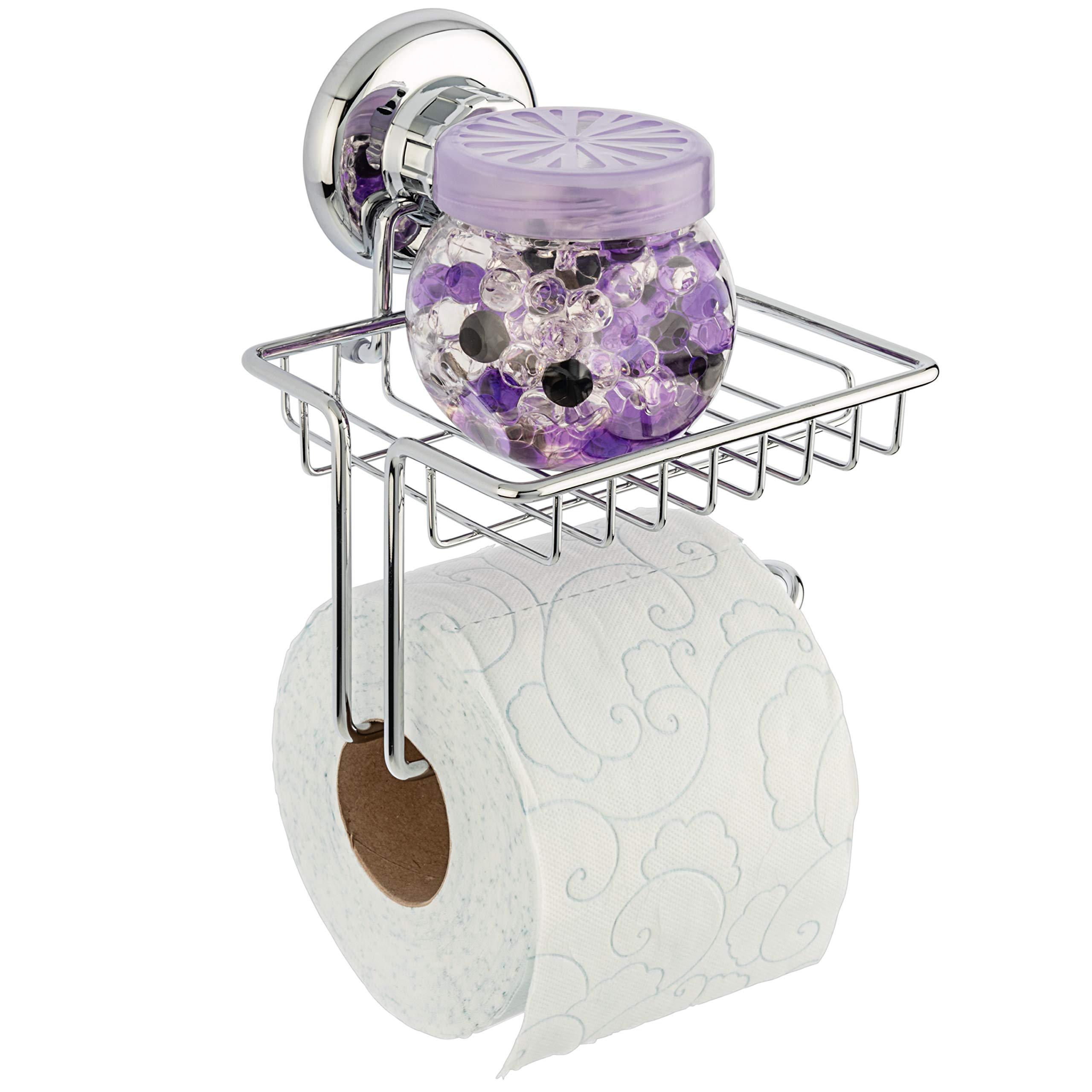 Stainless Steel SS304 Suction Cup Toilet Paper Holder with Shelf - Wall Mount Bathroom & Kitchen Tissue Roll Dispenser (Chrome Finish) | Space-Saving Storage for Small Bathrooms, RVs & Apartments