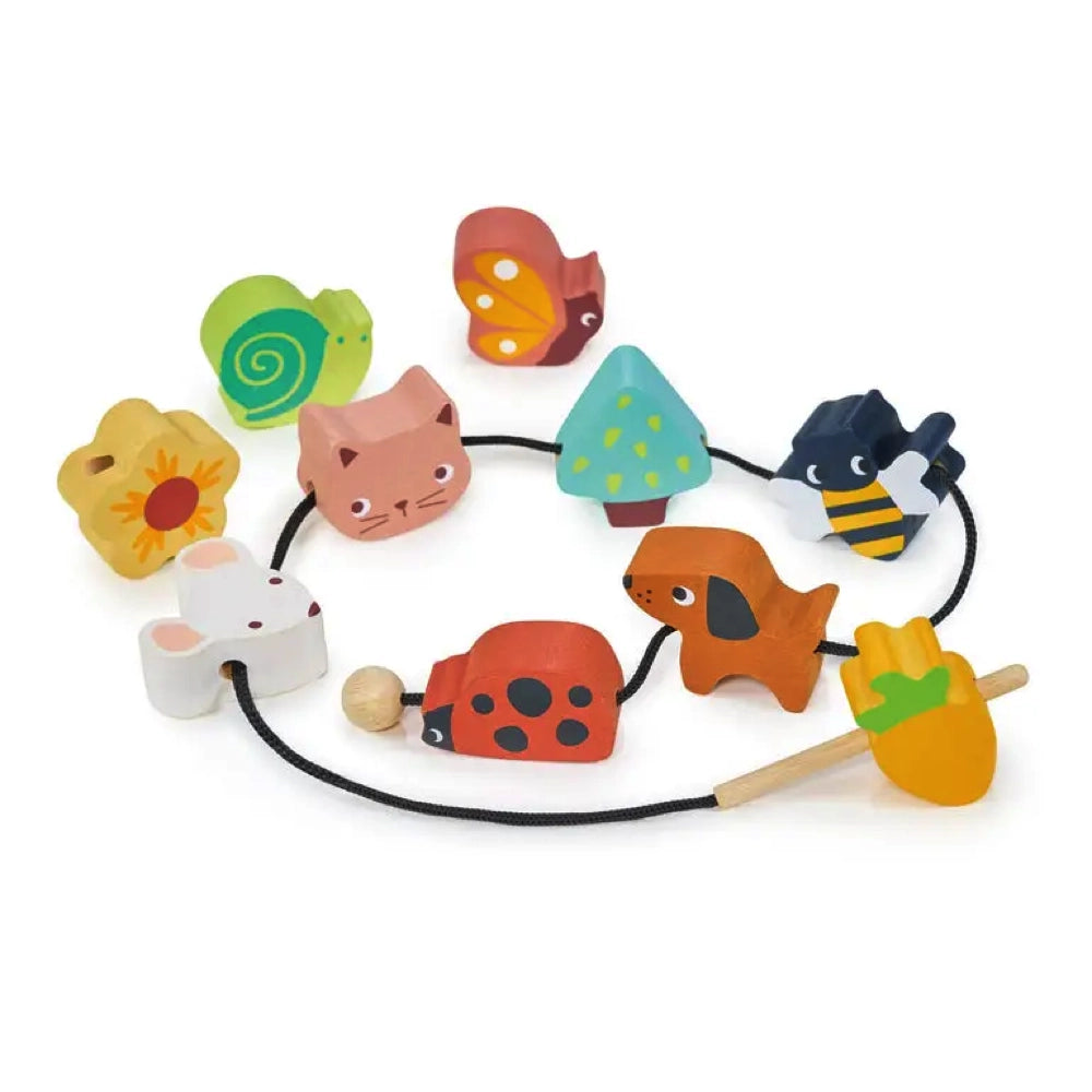 Mentari Toys Garden Threading Beads for Kids - Fine Motor Skills Activity Set - Educational Wooden Beads for Preschool Learning - Perfect for Classroom & Home Play