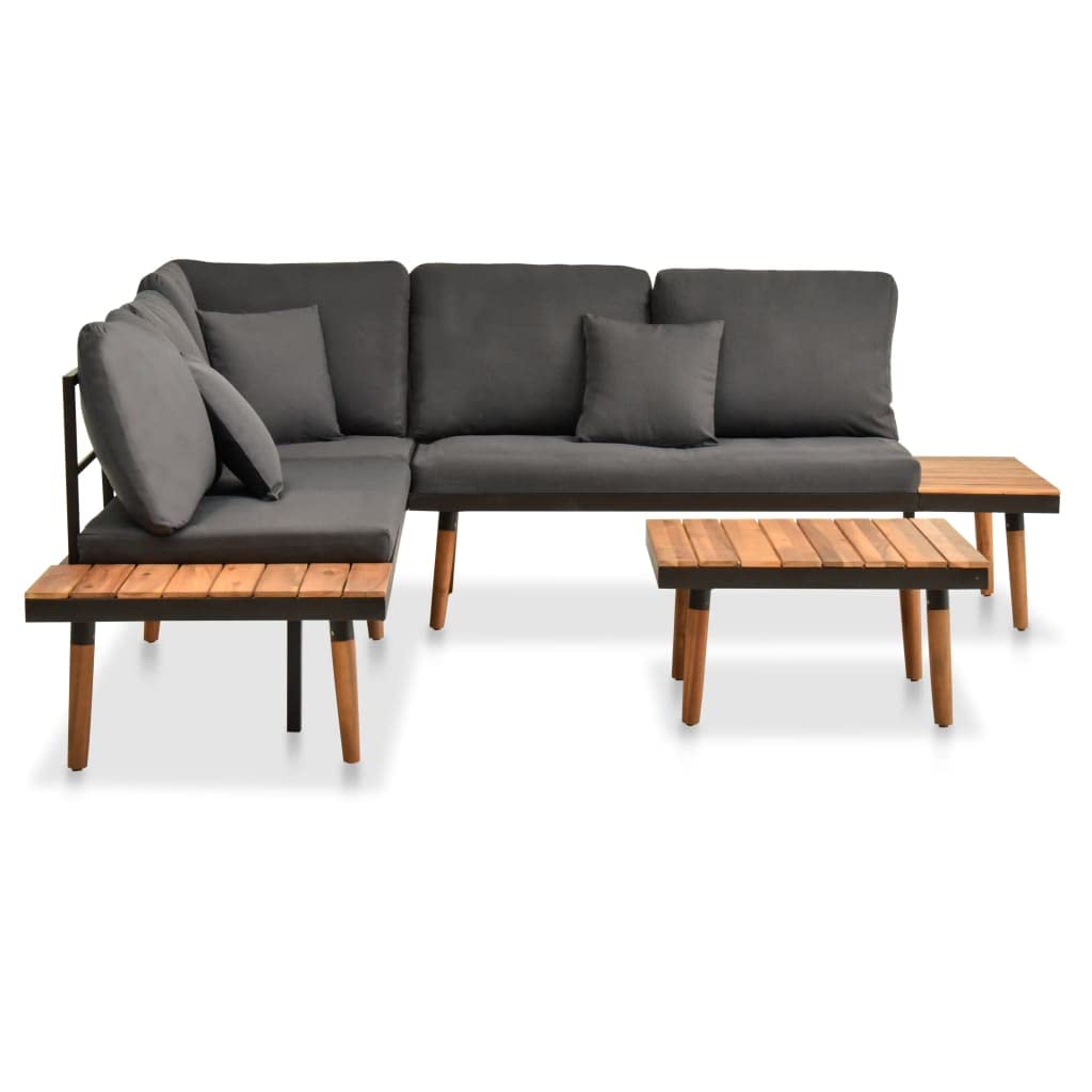 vidaXL 4-Piece Patio Furniture Set with Cushions - Outdoor Sectional Sofa & Coffee Table for Garden - Durable Acacia Wood Conversation Set | Perfect for Backyard, Poolside & Patio Relaxation