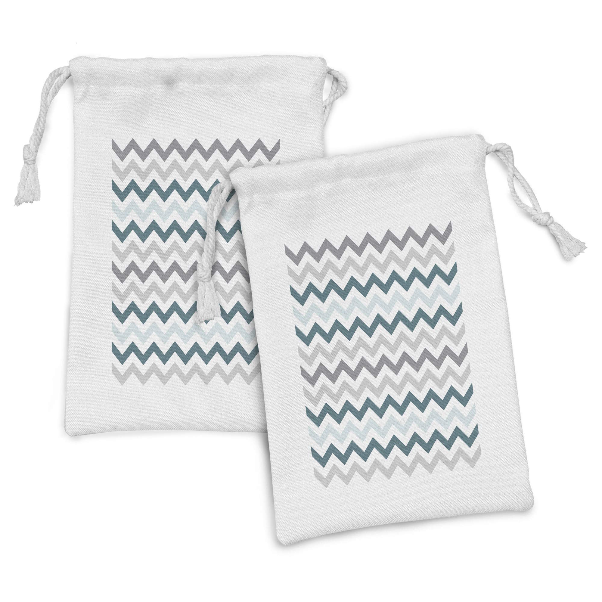 Ambesonne Chevron Fabric Pouch Set of 2 - Modern Geometric Zigzag Drawstring Bags for Toiletries, Makeup, Jewelry & Travel Accessories | 9