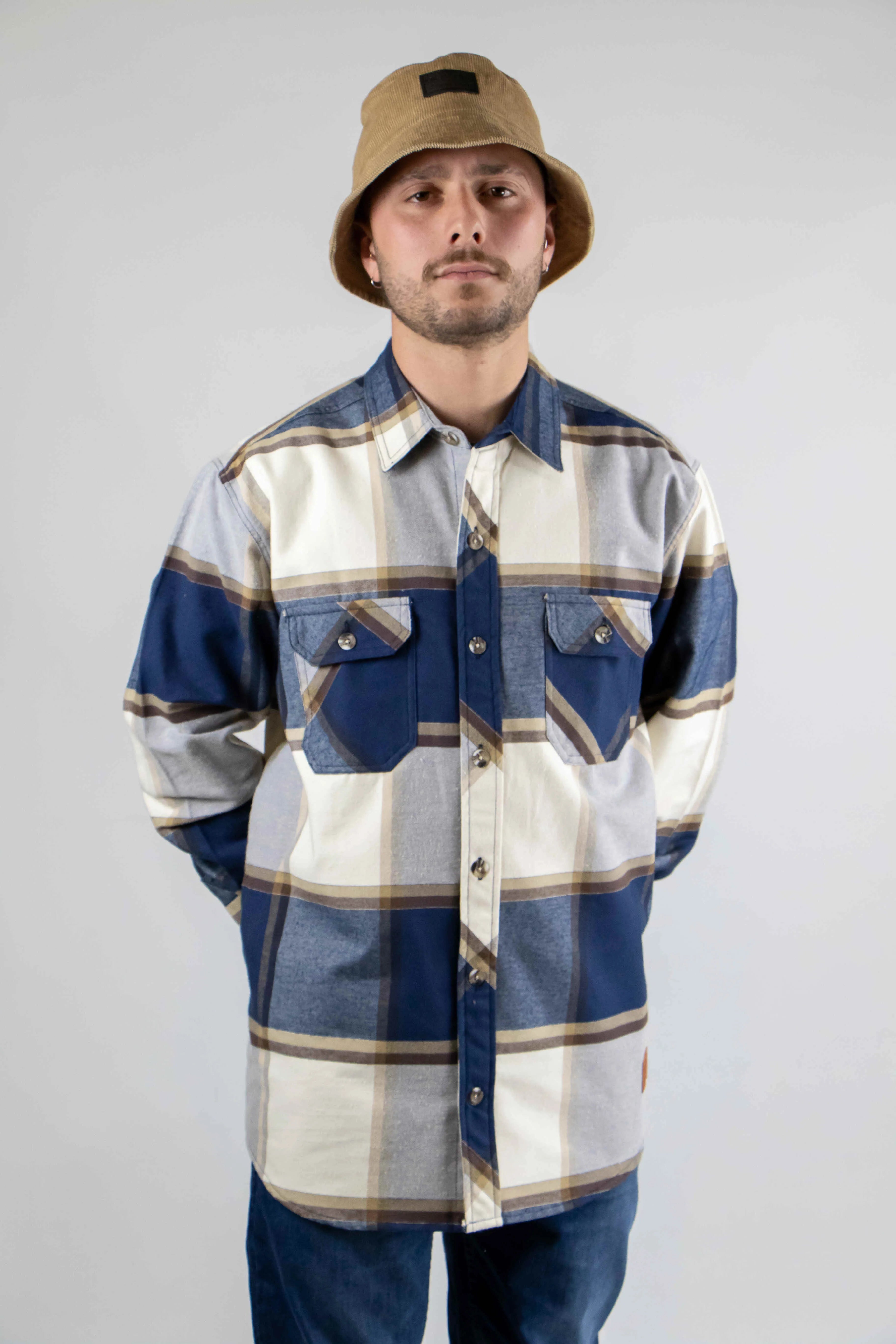 Ocn Zurich Blue Beige Brown Shirt - Men's Casual Button Down Shirt for Work, Travel & Everyday Wear