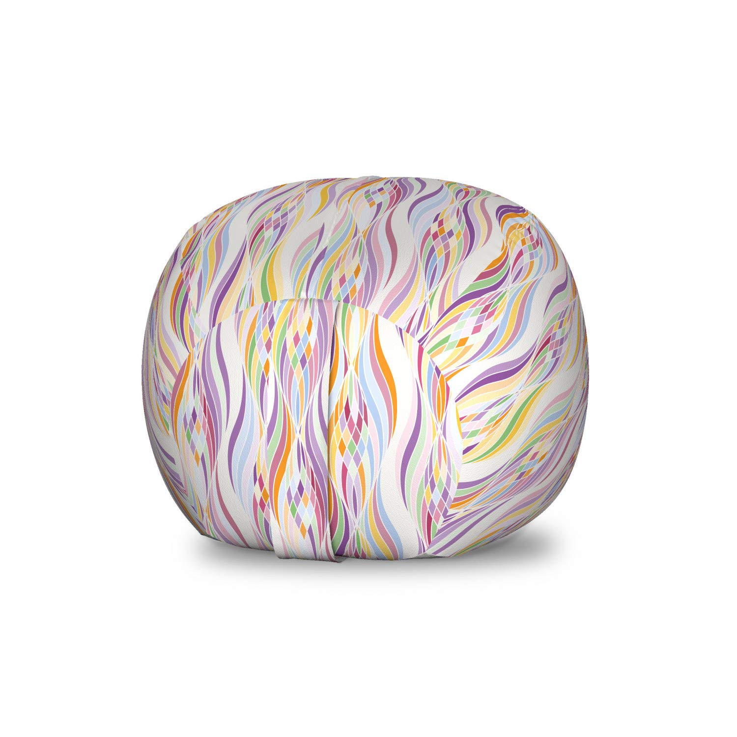 Ambesonne Abstract Toy Storage Bag Chair - Wavy Lines & Geometric Rhombus Pattern, Rainbow Colors, Washable Stuffed Animal Organizer (Small, Multicolor) - Perfect for Kids' Room, Playroom & Nursery Organization