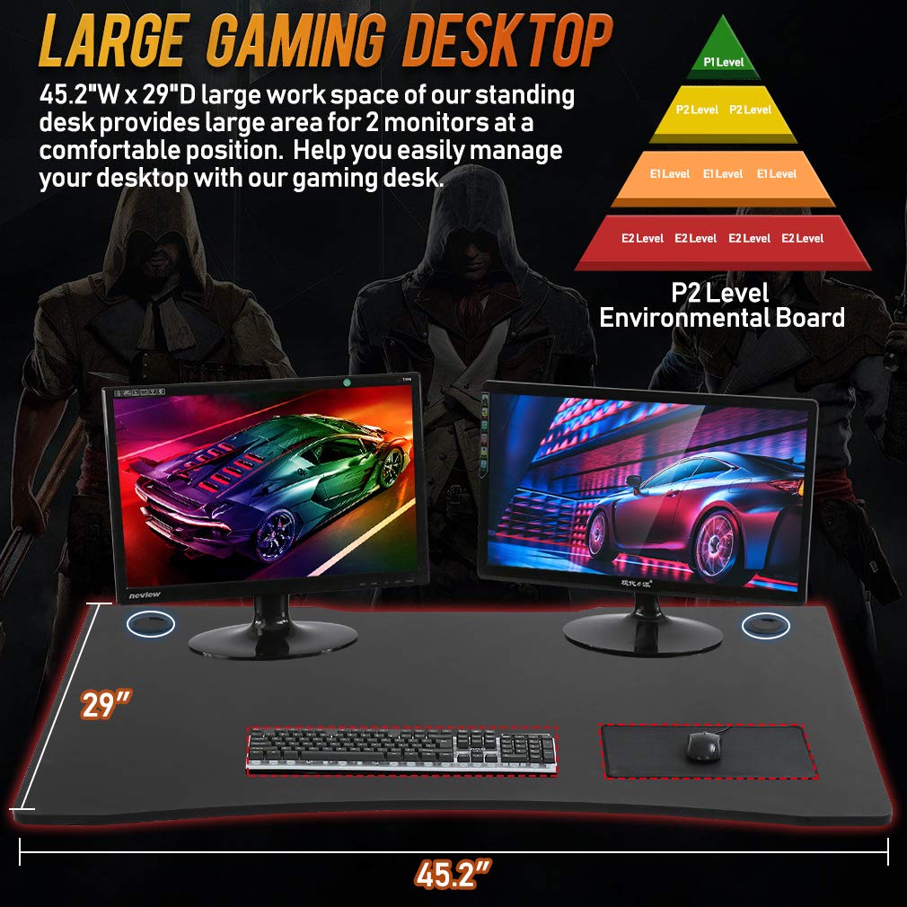 Best Gaming Computer Desk - Extra Large Modern Ergonomic Home Office Desk with Cup Holder & Headphone Hook | Super Sturdy Carbon Fiber PC Writing Table | Easy to Assemble Large Gaming Desktop | Perfect for Gamers, Streamers & Remote Workers