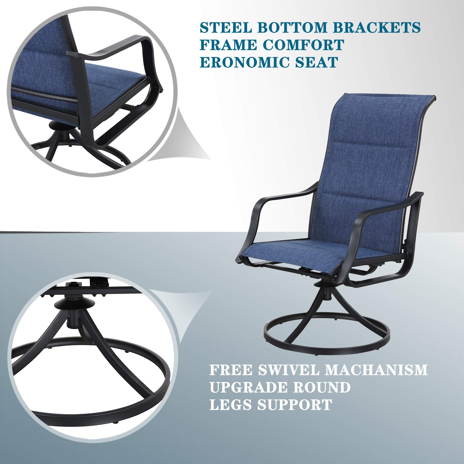 2-Piece Patio Dining Set - Swivel Chairs with Textilene Fabric & Metal Frame - Outdoor Furniture for Bistro, Deck, Poolside (Blue) - Perfect for Backyard Relaxation & Entertaining