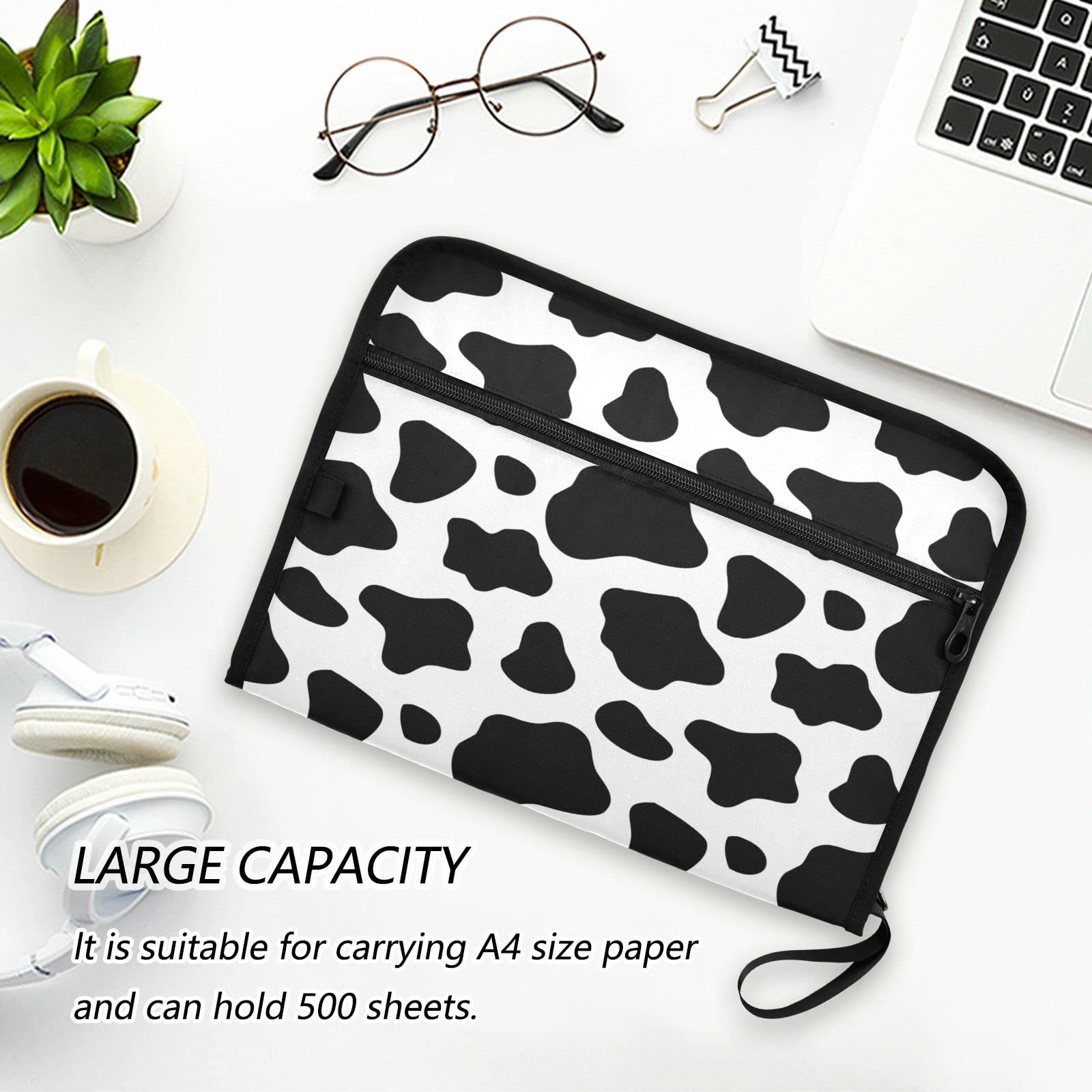 Kcldeci 13 Pocket Expanding File Folder - Cow Print Accordion Document Organizer with Zipper Closure for Letter & A4 Size Papers - Perfect for Office, School, and Home Organization