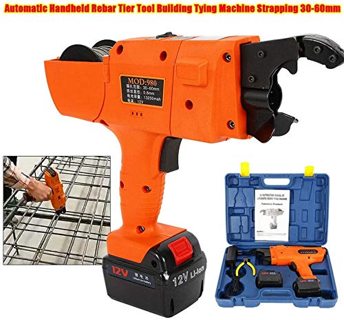 Automatic Rebar Tying Machine 8mm-34mm - Cordless Steel Bar Tying Tool with 2 Lithium-Ion Batteries (Orange) - Perfect for Construction, Concrete Work & DIY Projects