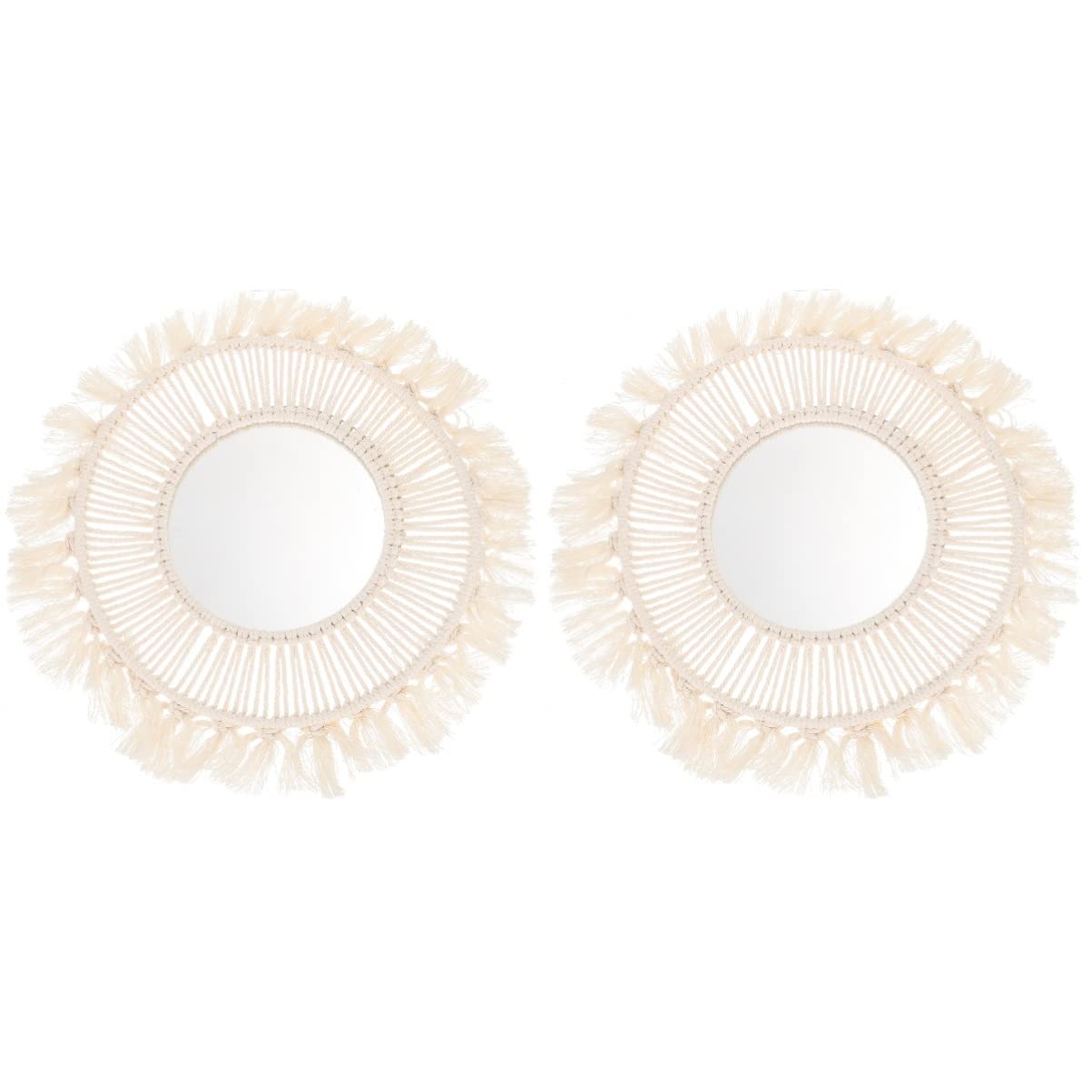 Bestoyard 2-Pack Handwoven Boho Wall Mirrors - Macrame Woven Decorative Round Mirrors for Bedroom, Living Room, Bathroom Decor - Natural Fiber Hanging Mirror for Home & Office