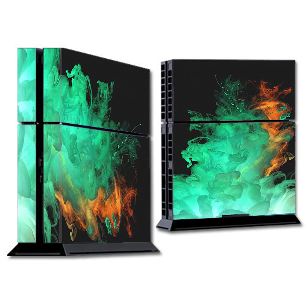 PS4 Skin Wrap - Vinyl Decal Stickers for Sony PlayStation 4 Console - Orange Green Smoke Design - Protective Cover for Gaming Setup & Customization