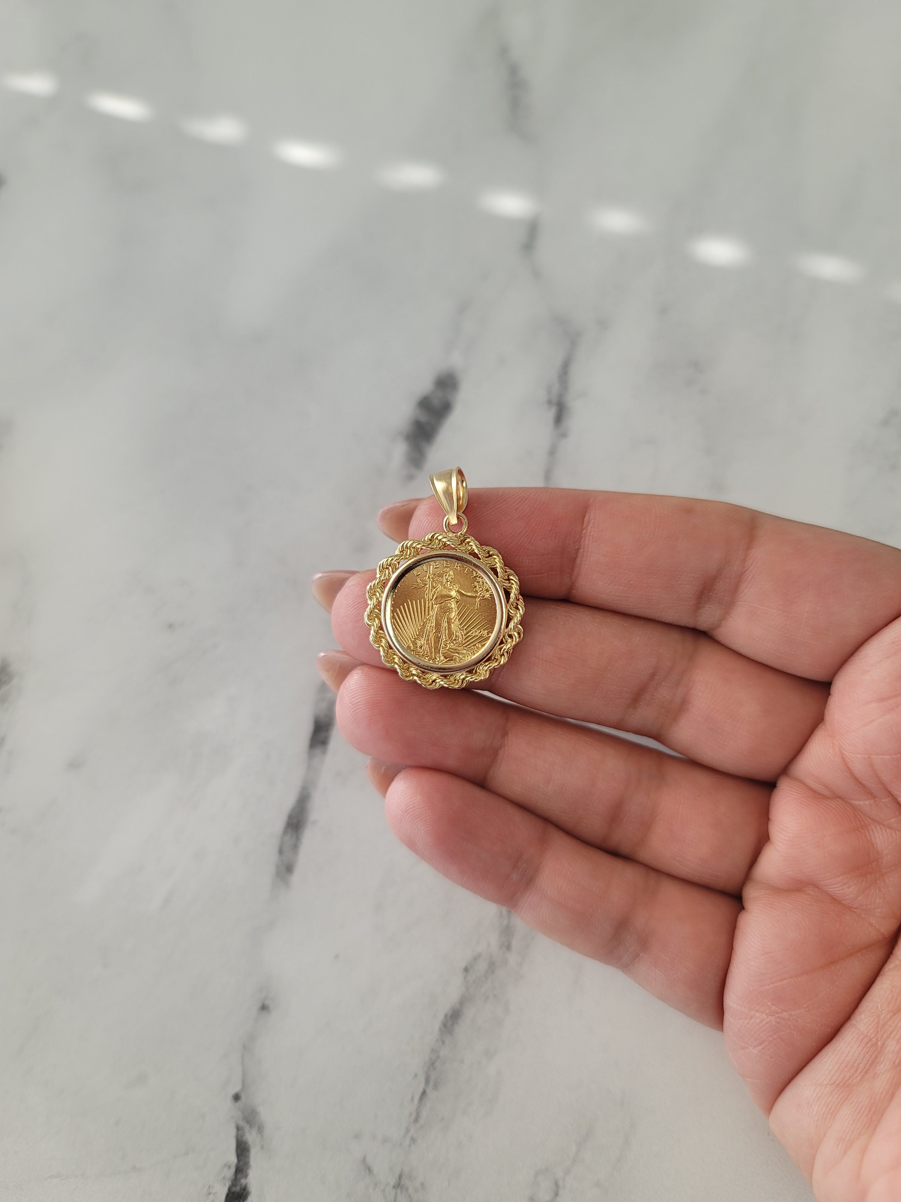 American Eagle Lady Liberty 1/10 oz Gold Medallion Coin with Rope Bezel - Perfect for Jewelry Making, Collecting & Patriotic Gifts