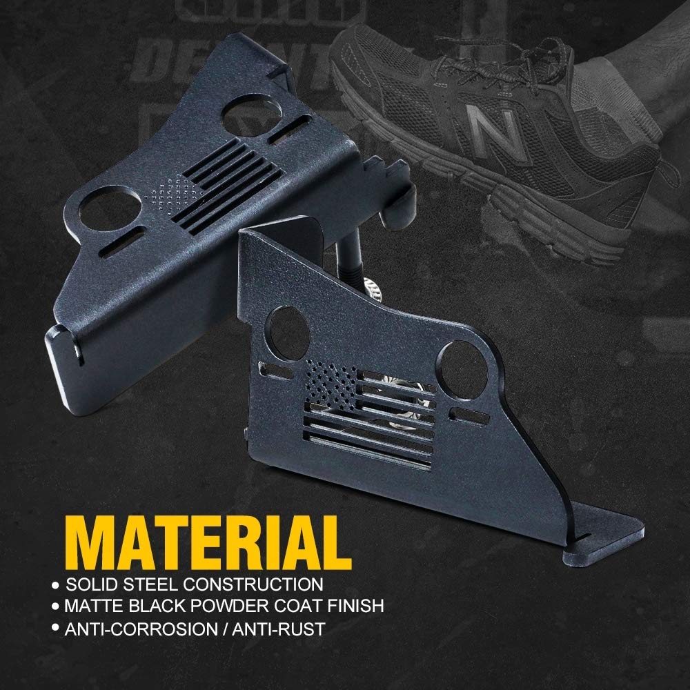 Xprite Black Steel Front Foot Pegs with US Flag Design - Compatible with 2007-2018 Jeep Wrangler JK & JKU - Heavy Duty Hinge Mounted Exterior Pedals for Off-Road Adventure & Easy Entry/Exit (Pair)