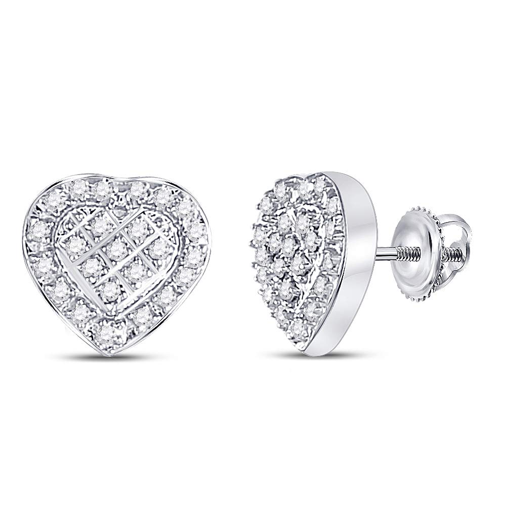 Jewels By Lux Sterling Silver Women's Round Diamond Heart Cluster Stud Earrings - 1/20 Cttw | Elegant Gift for Valentine's Day, Anniversary & Special Occasions