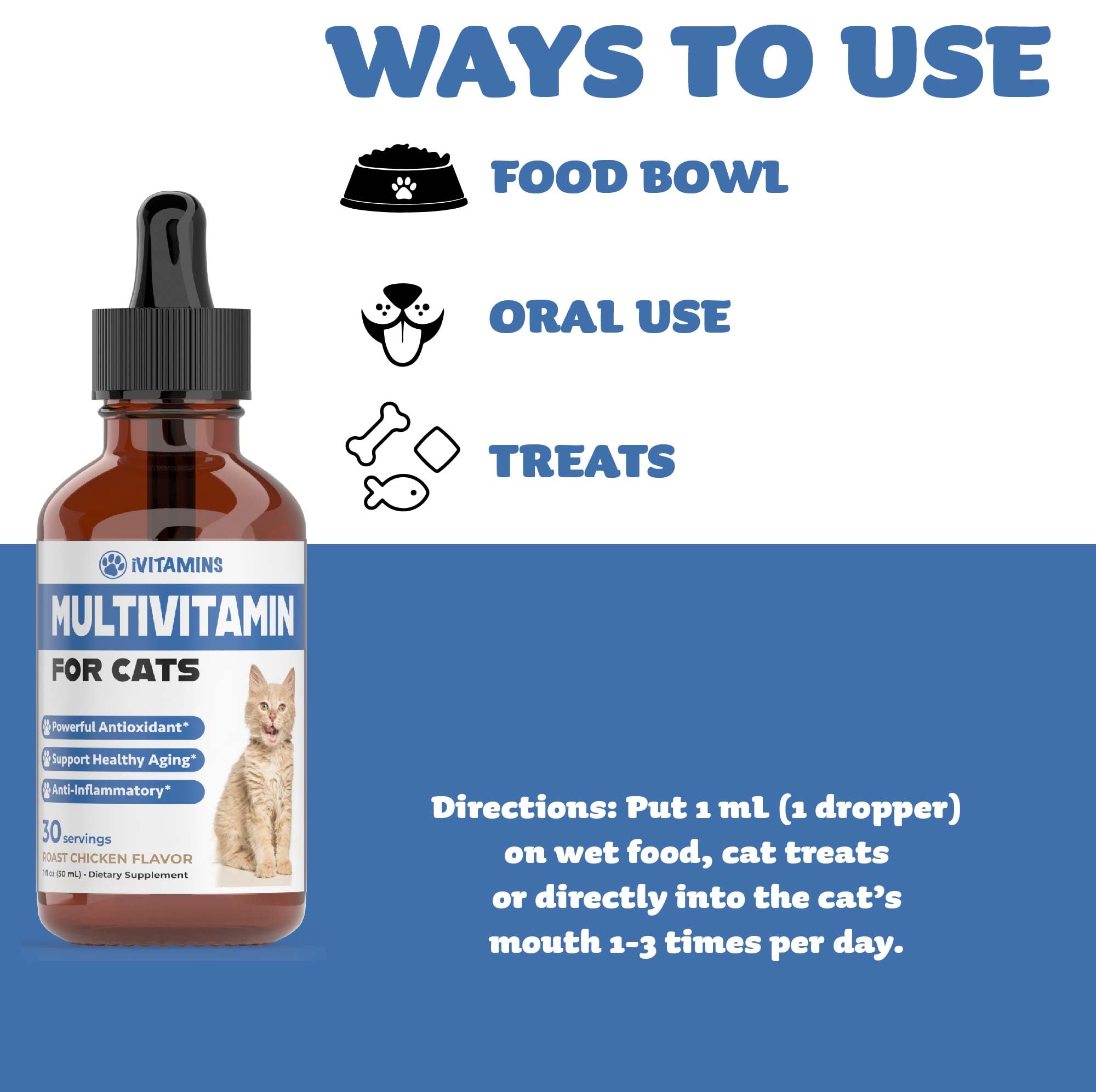 Premium Cat Multivitamin for Immune Support, Skin & Coat Health, Heart Function - Essential Vitamins & Supplements for Indoor Cats & Kittens - Promotes Overall Wellness & Vitality - Perfect for Daily Health Maintenance & Immune Boosting
