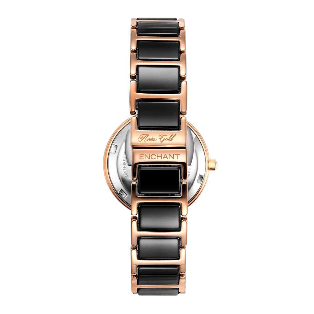 ARIES GOLD ENCHANT L 5037Z RG BK Black Ceramic Women's Watch - Elegant & Stylish Timepiece for Women, Perfect for Office, Party & Everyday Wear