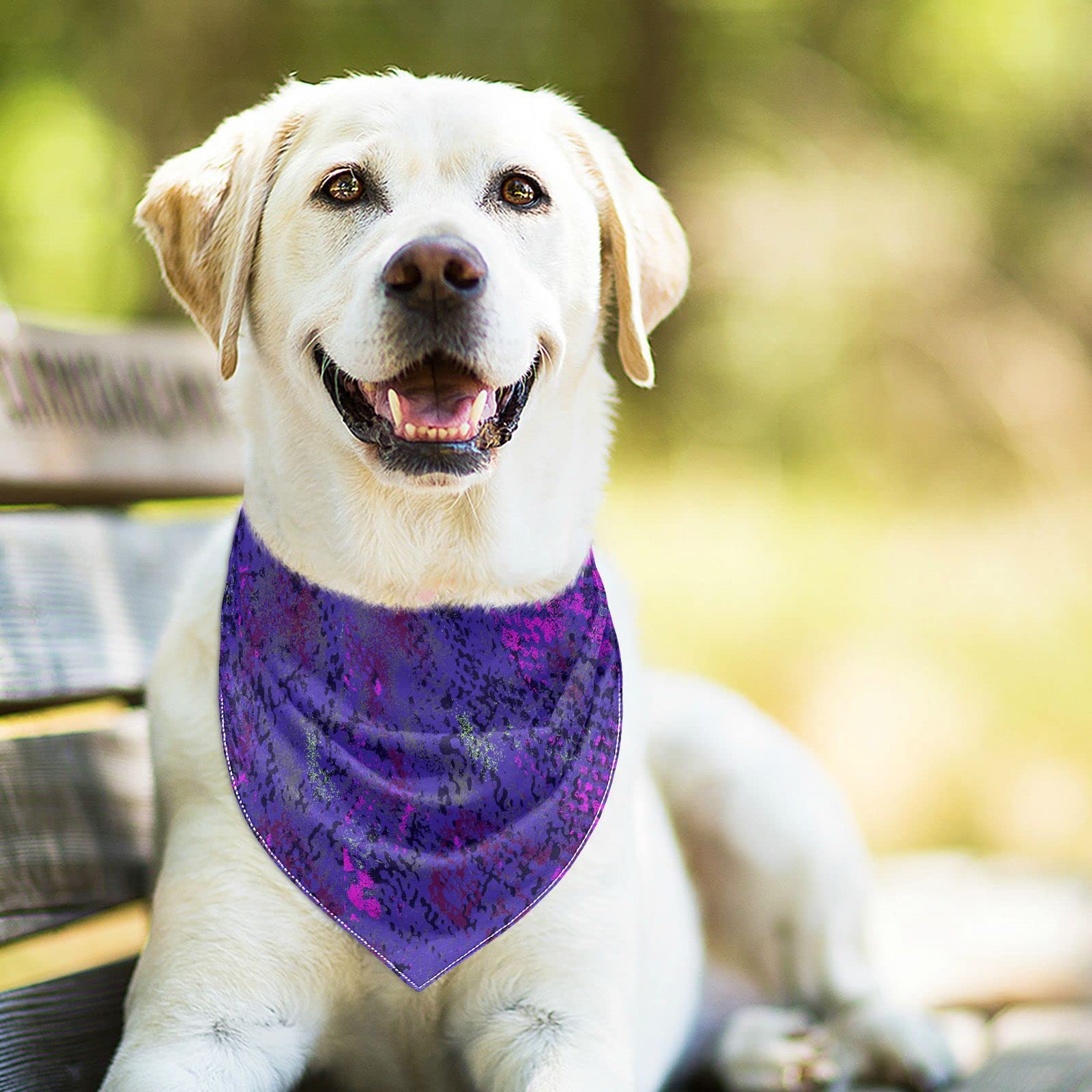 2 Pack Snake Skin Pattern Purple Dog Bandanas - Adjustable Snap Button Pet Scarf for Small Medium Large Dogs & Cats - Perfect for Holidays, Parties & Everyday Wear