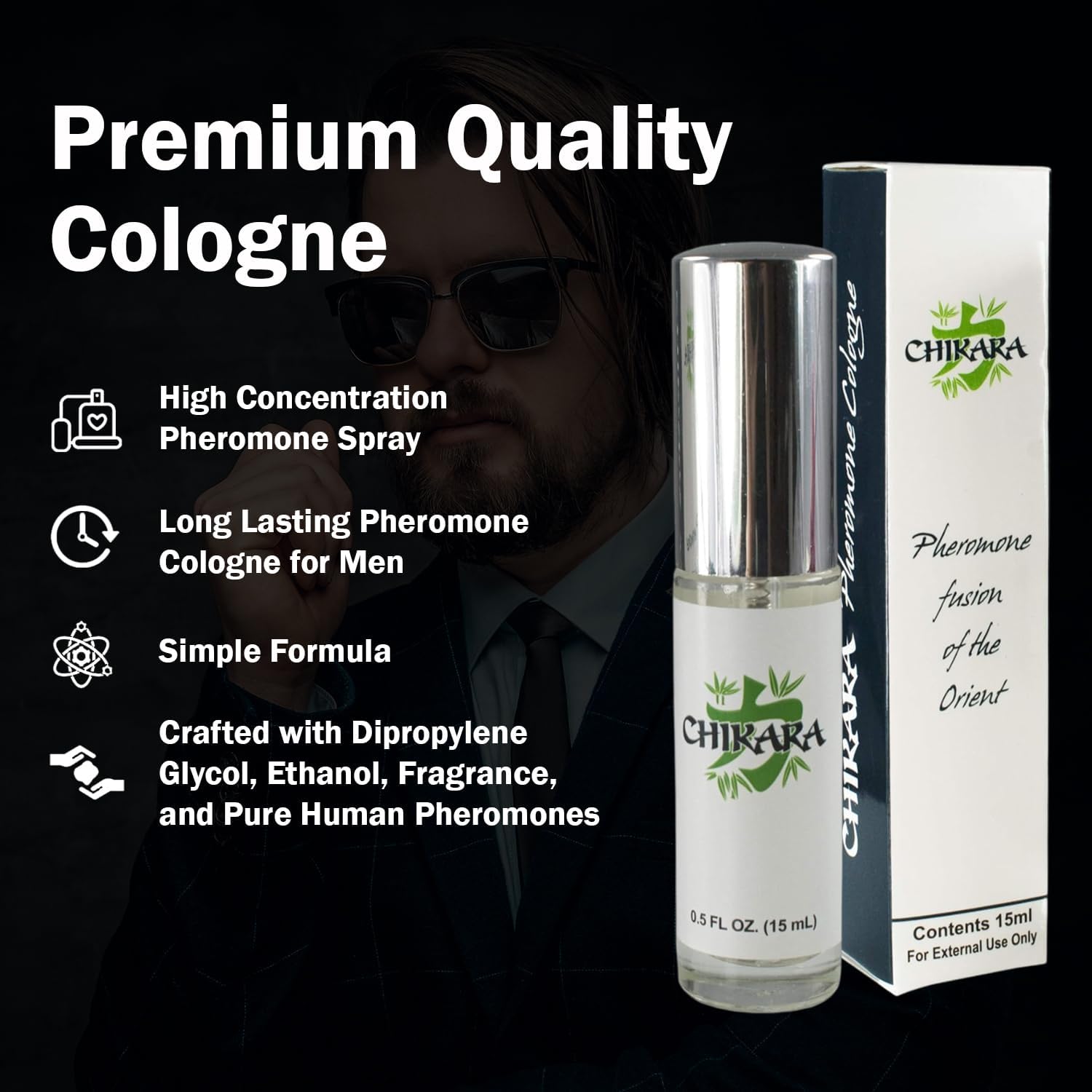 Chikara Men's Pheromone Cologne 2 Pack (15 ML Each) - High Concentration Long Lasting Sandalwood Scent | Attract Women & Boost Confidence | Date Night, Club & Special Occasions