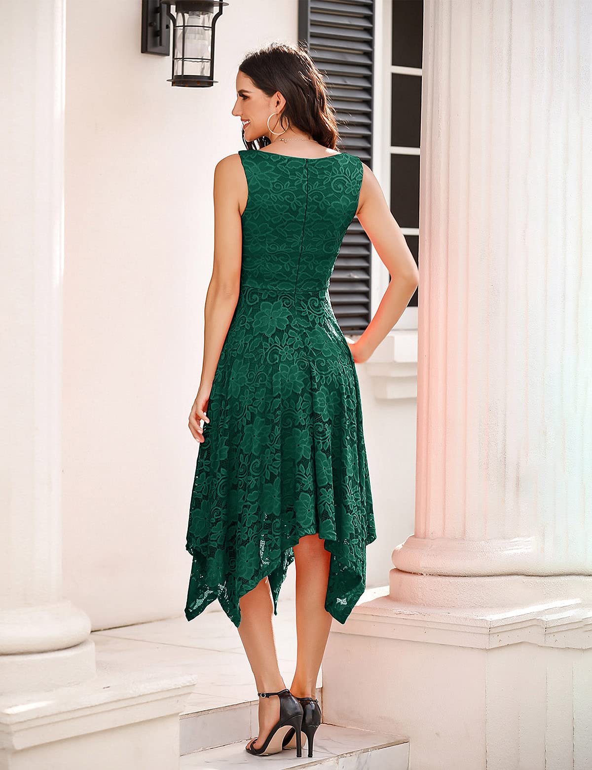 Meetjen Women's Elegant Lace Cocktail Party Dress 2025 - Handkerchief Hem Bridesmaid & Prom Formal Gown for Wedding Guest | Perfect for Evening Parties, Bridal Showers & Special Occasions