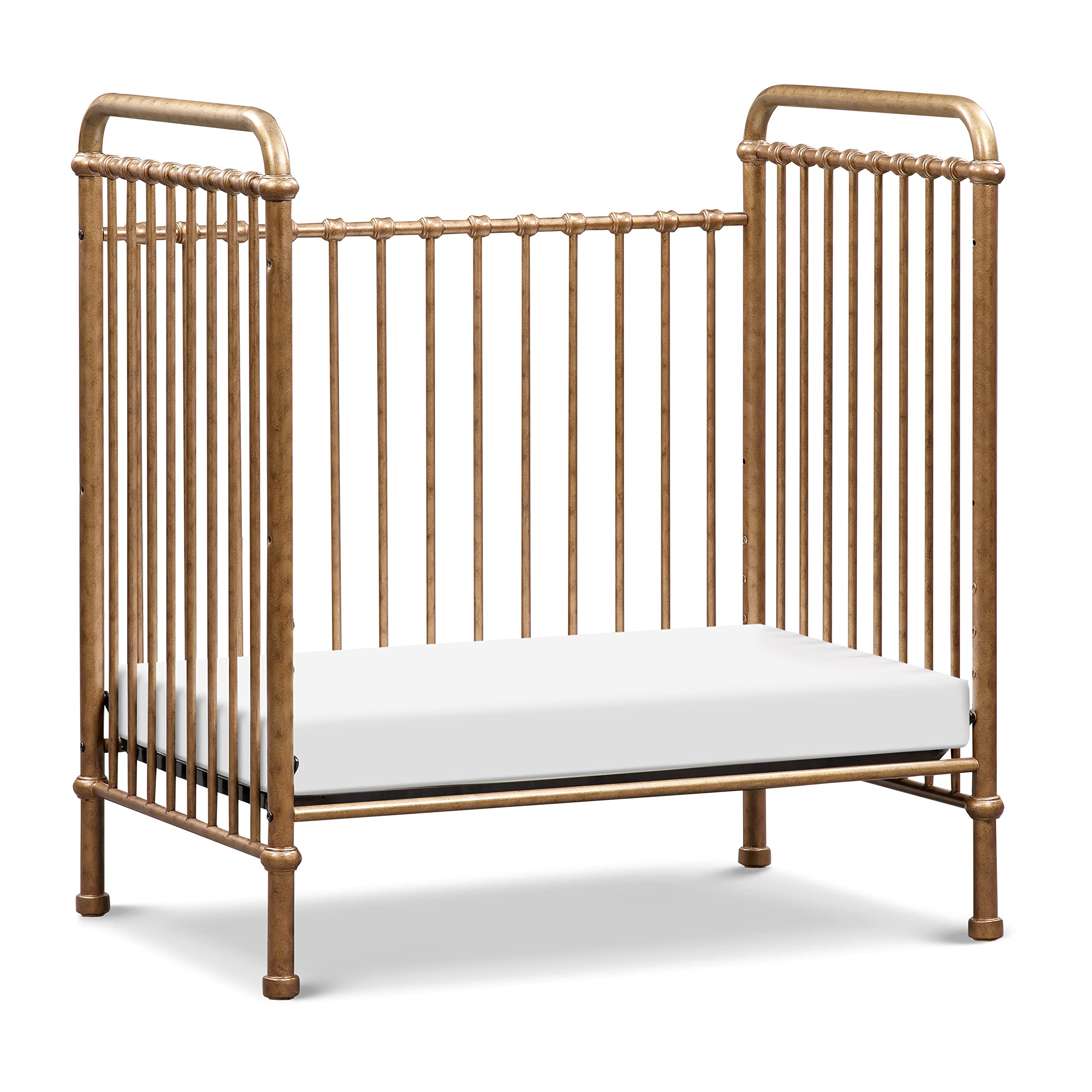 NAMESAKE Abigail 3-in-1 Convertible Mini Metal Crib in Vintage Gold - Greenguard Gold Certified Safe Nursery Furniture for Small Spaces | Perfect for Apartments, Nursery Rooms & Guest Bedrooms