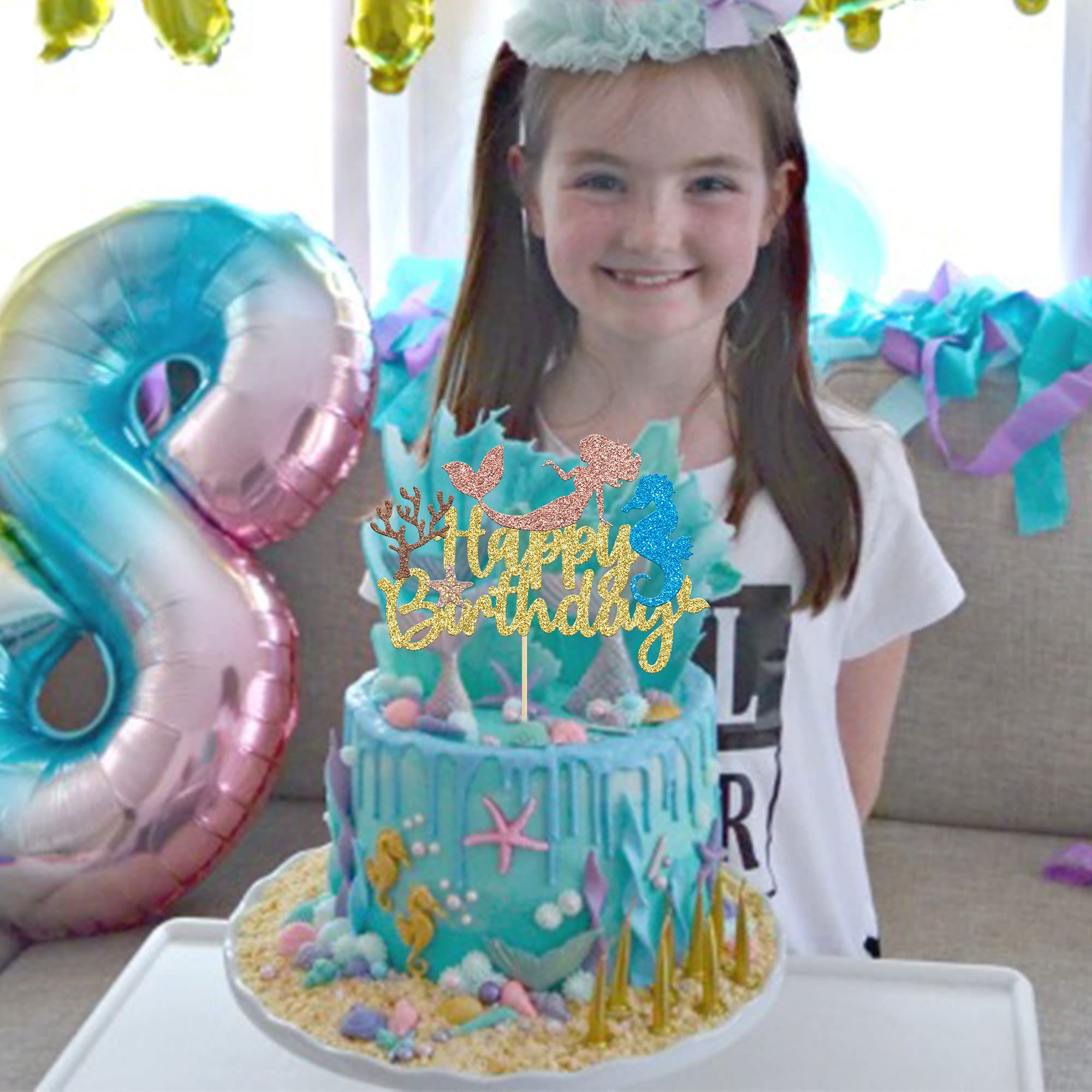 Sparkling Mermaid Cake Topper - Glitter Mermaid Birthday Cake Decor for Mermaid Theme Party, Baby Shower & 1st Birthday - Perfect for Girls' Mermaid Party Supplies & Favors | Ideal for Birthday Cakes, Cupcakes & Dessert Table Displays