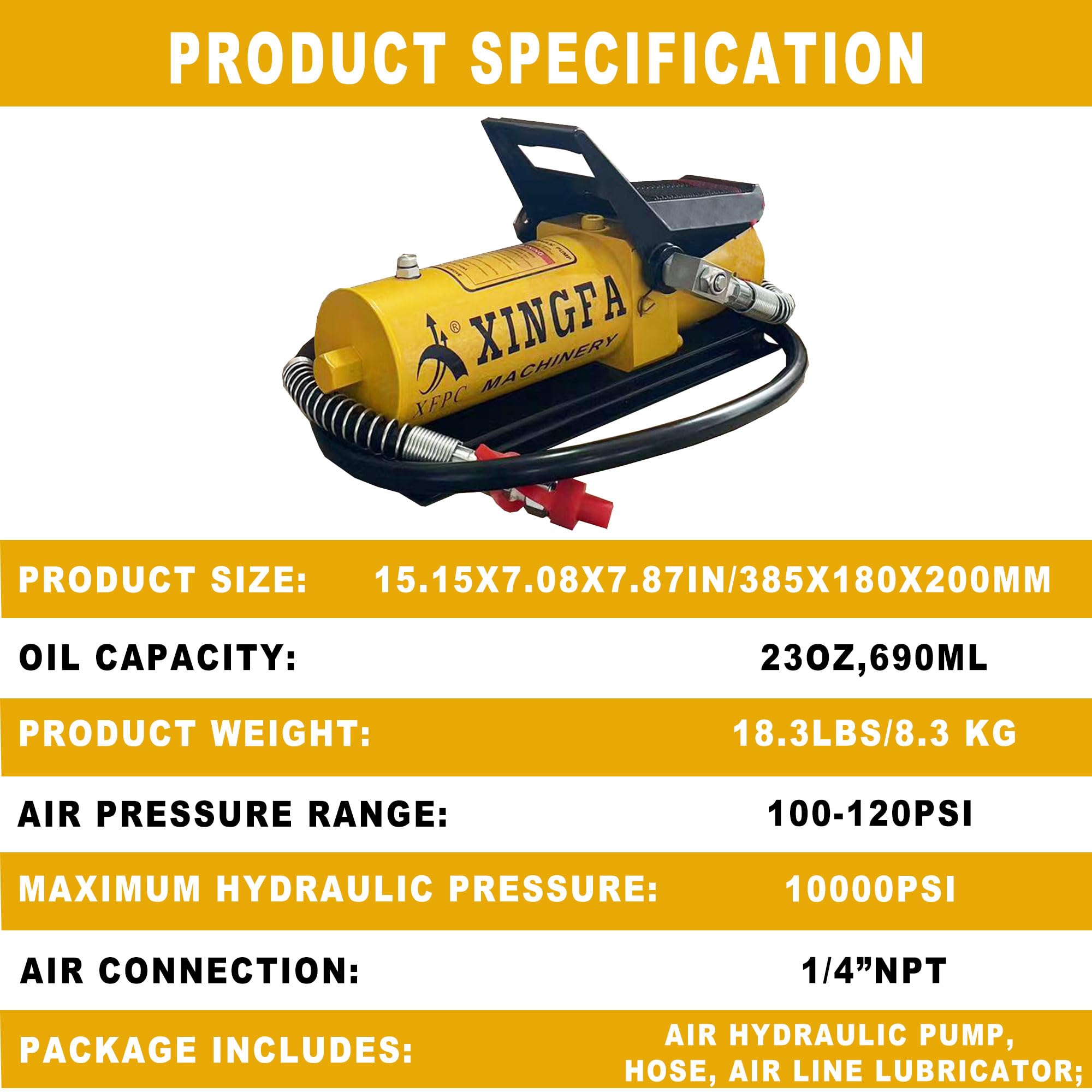 10,000 PSI Air Hydraulic Pump with 1.7L Reservoir - 3/8