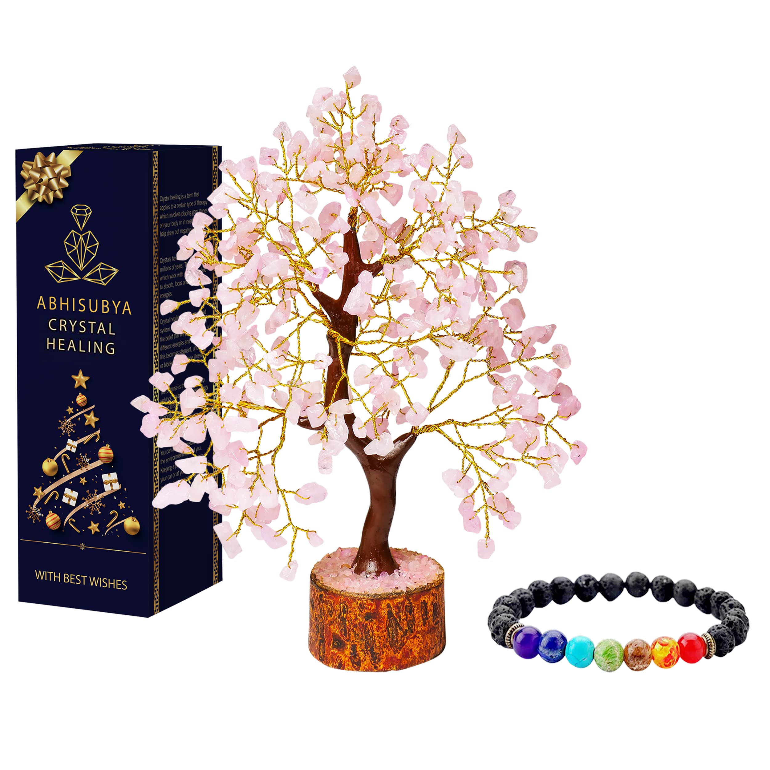 Rose Quartz Tree - Feng Shui Crystal Desk Decor for Women, Pink Office & Room Accessories - Perfect for Home, Office, Meditation Space & Gift Giving