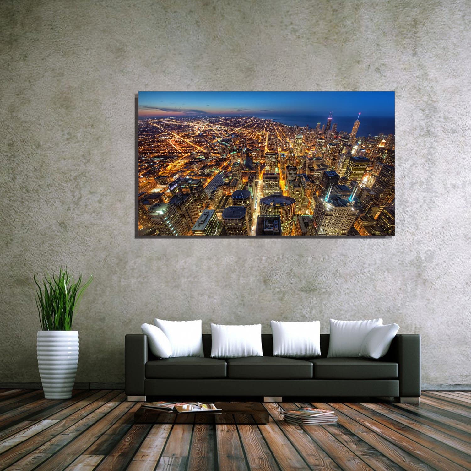 Chicago Skyline Canvas Art - Framed Landscape Wall Painting for Home, Office & Bedroom Decor - Ready to Hang - Perfect for Living Room, Study & Gift Giving