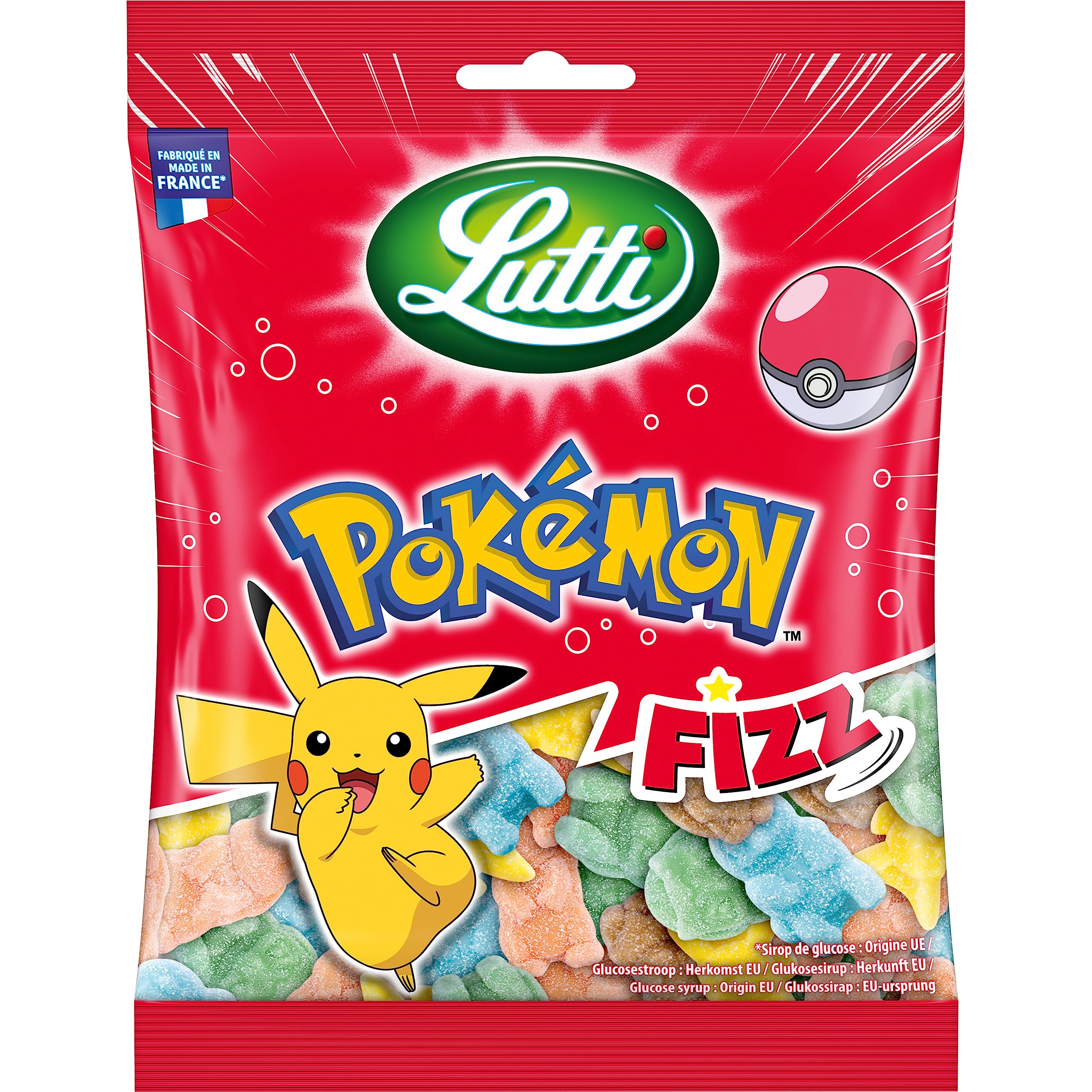 Lutti Bonbons Pokémon Fizz Candy - 180g Bulk Pack | Sweet & Fizzy Pokémon-Themed Treats for Kids, Parties, Halloween & Gift Bags