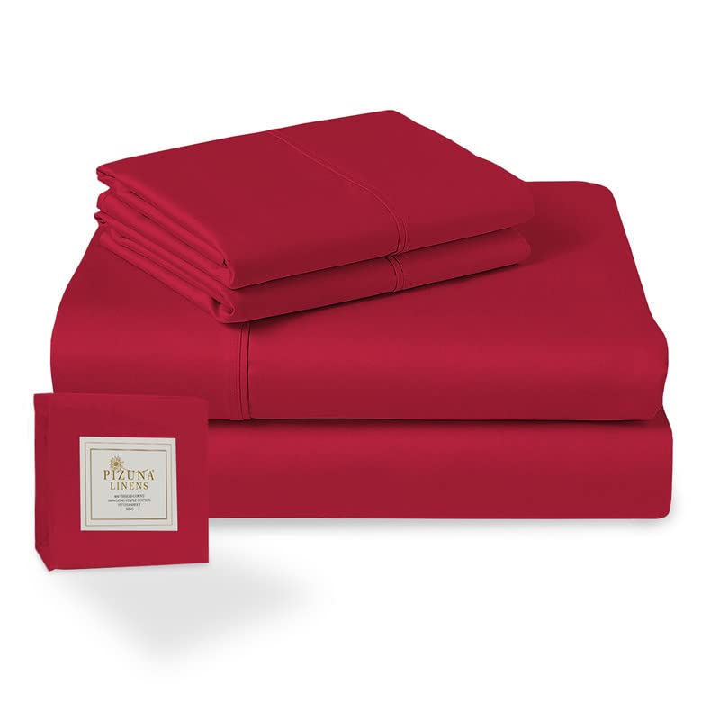400 Thread Count 100% Long Staple Cotton Sateen Sheet Set - Short Queen Size, Deep Pocket Fits Up to 15