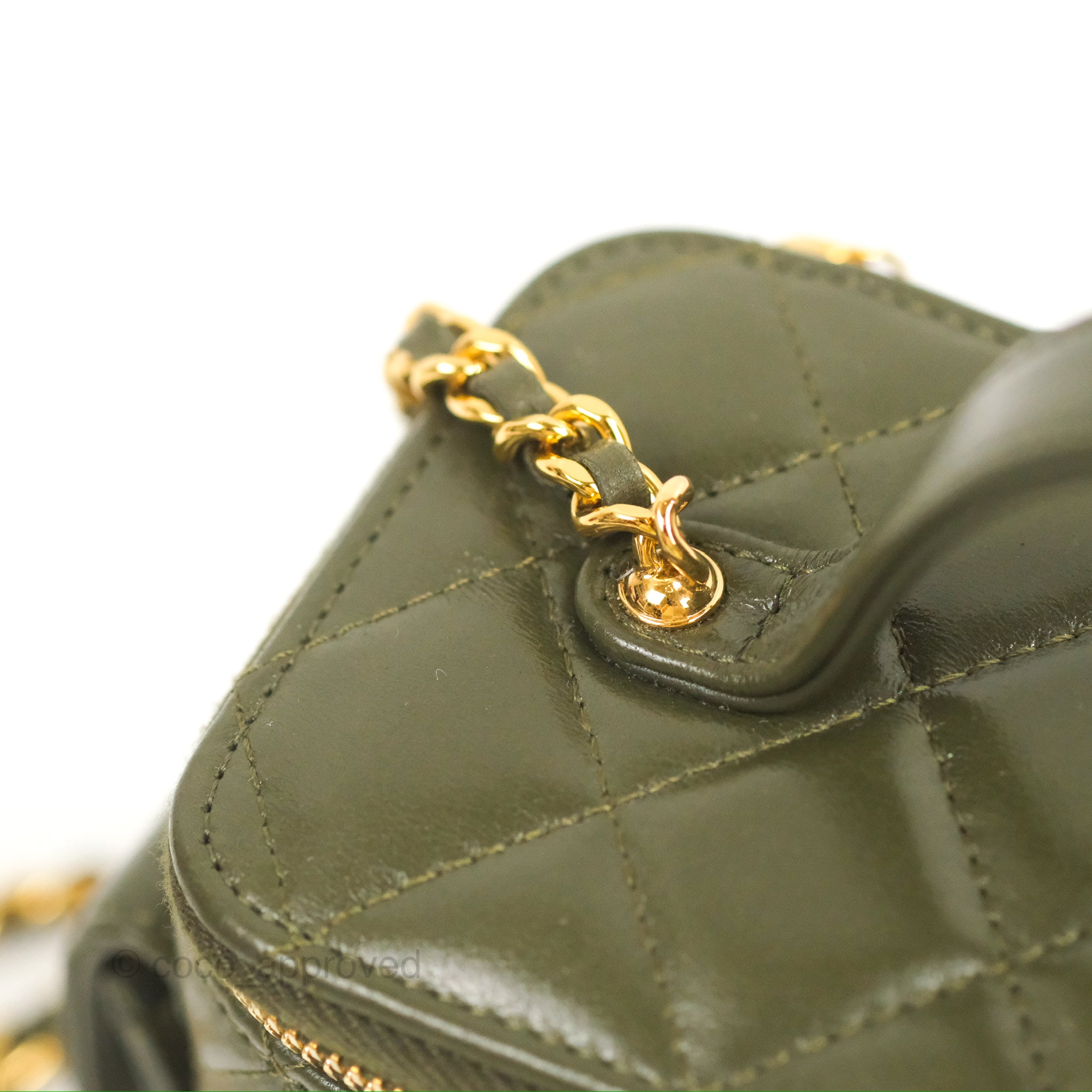 Chanel 22K Khaki Green Lambskin Cargo Pocket Top Handle Vanity Bag with Chain - Luxury Crossbody Purse for Women, Perfect for Date Night & Evening Events