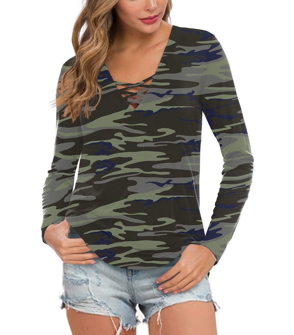 Feiersi Women's Casual Long Sleeve Criss Cross Tunic Top - Loose Blouse Shirt for Women | Comfortable & Stylish Everyday Wear for Work, Outings & Relaxation
