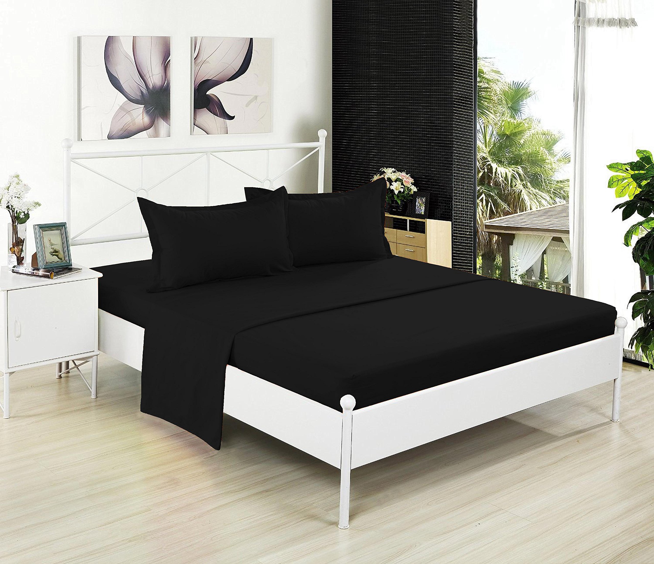 Breathable 100% Cotton Twin XL Sheet Set - Cooling Jersey Knit Bed Sheets for Dorm, Hospital & Split King Beds - Ultra Soft with Deep Pockets - Black Bedding for Comfortable Sleep & Hot Sleepers