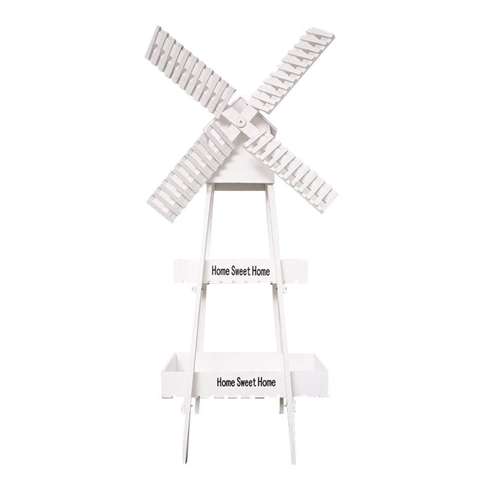 LIQICAI Windmill-Shaped Flower Stand - Multi-Functional Indoor/Outdoor Plant Holder for Balcony, Patio & Garden - Floor-Standing Decorative Flower Pot Stand in White & Black (Perfect for Home Decor, Wedding Centerpieces & Outdoor Landscaping)